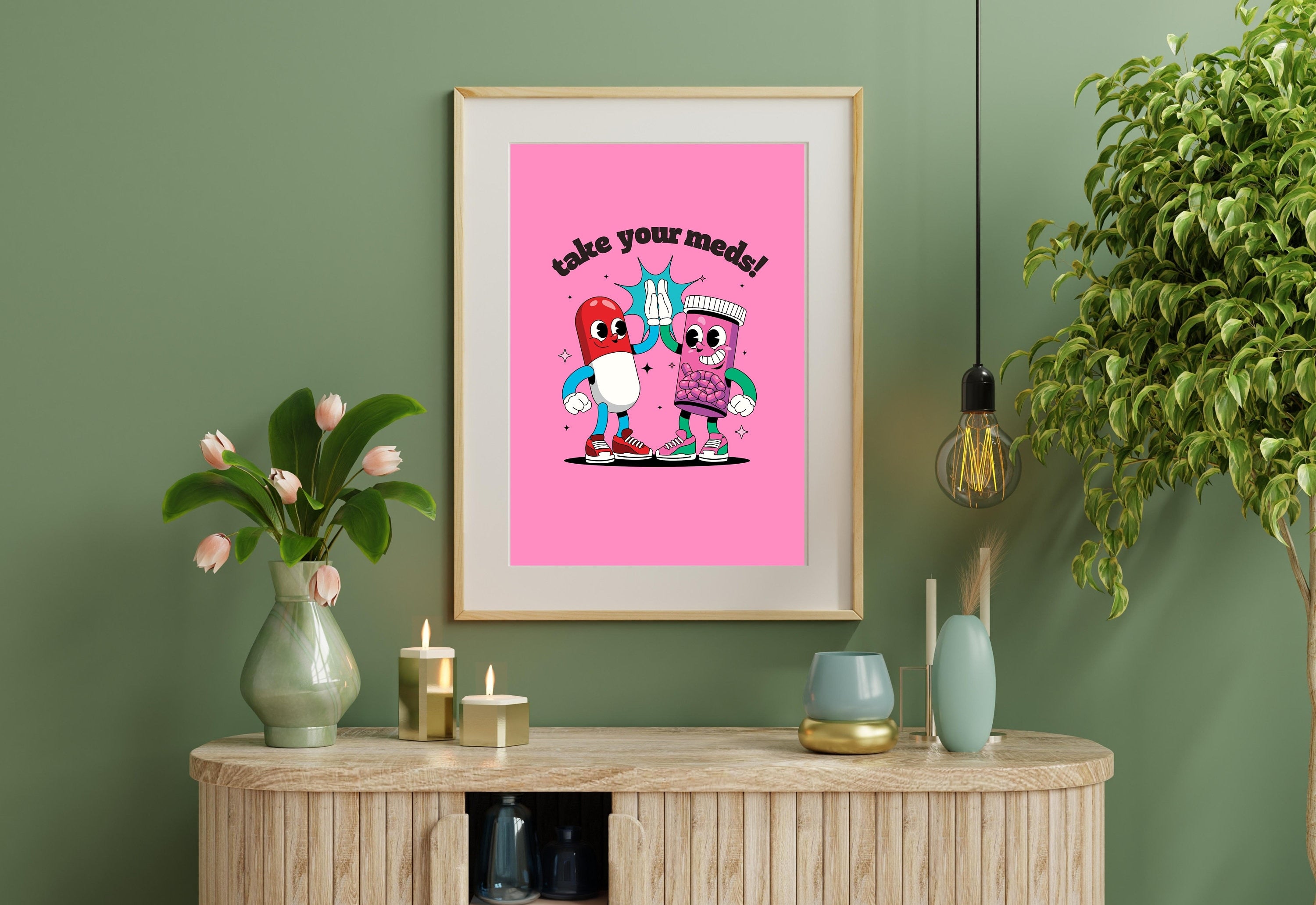 Take Your Meds-Digital Download-Wall Print-Retro Art-Downloadable Print-Trendy Art-70s Art Print-Retro Character-Mental Health Art Print