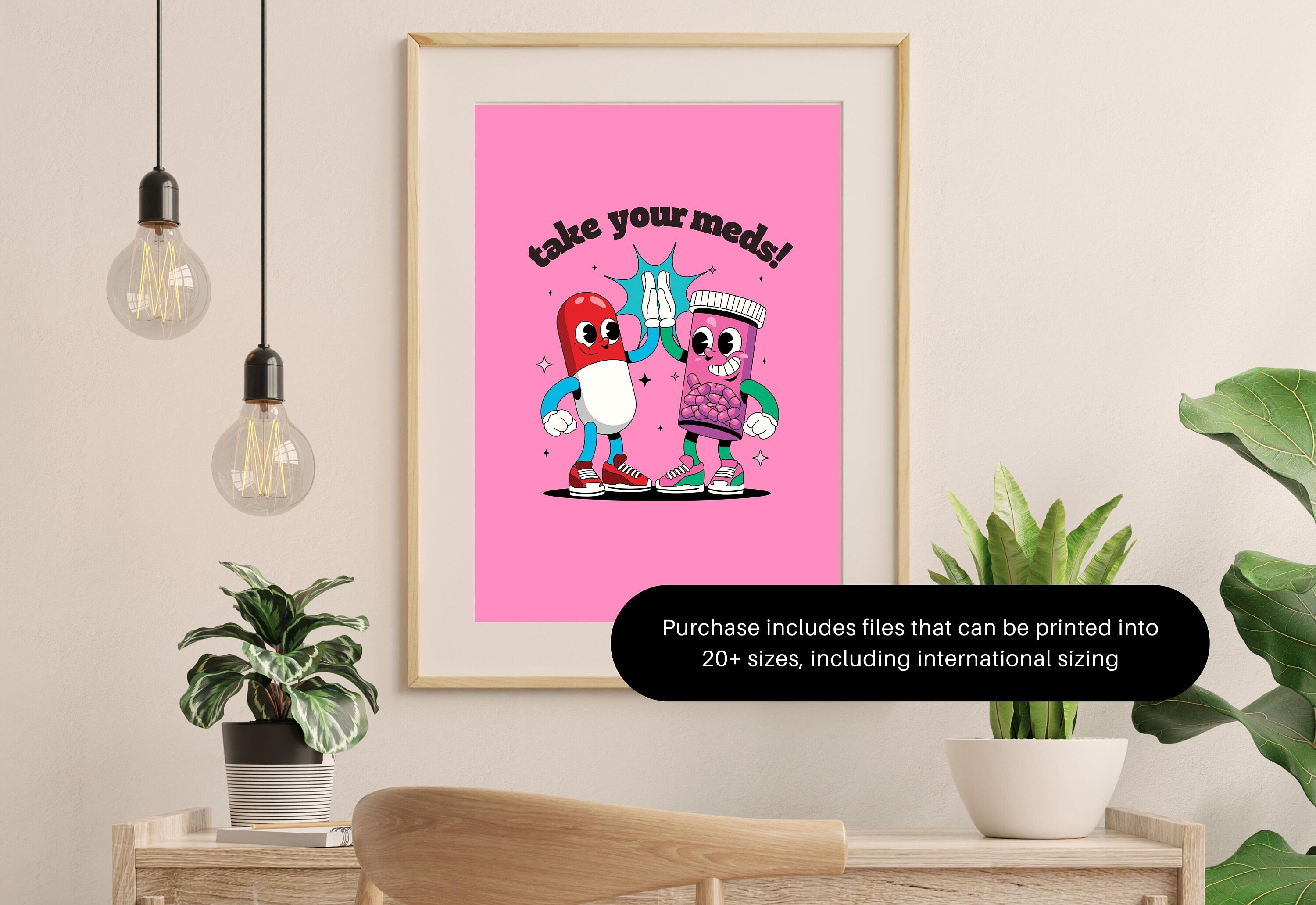 Take Your Meds-Digital Download-Wall Print-Retro Art-Downloadable Print-Trendy Art-70s Art Print-Retro Character-Mental Health Art Print