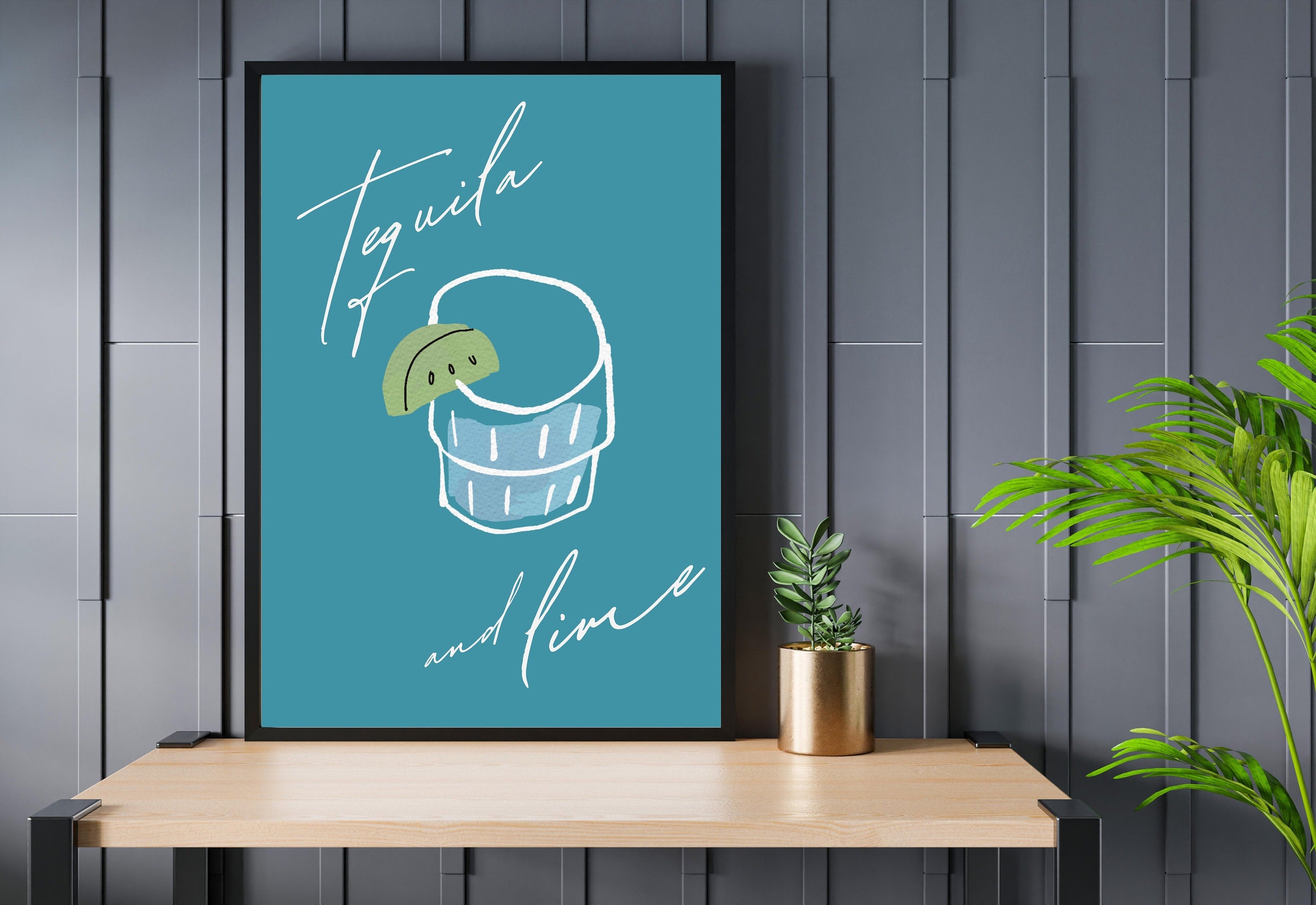 Tequila and Lime Poster-Wall Print-Digital Download-Preppy Prints-Barbie Doll Art-Bar Cart Poster-Y2K Aesthetic-Girly Bar Cart Art