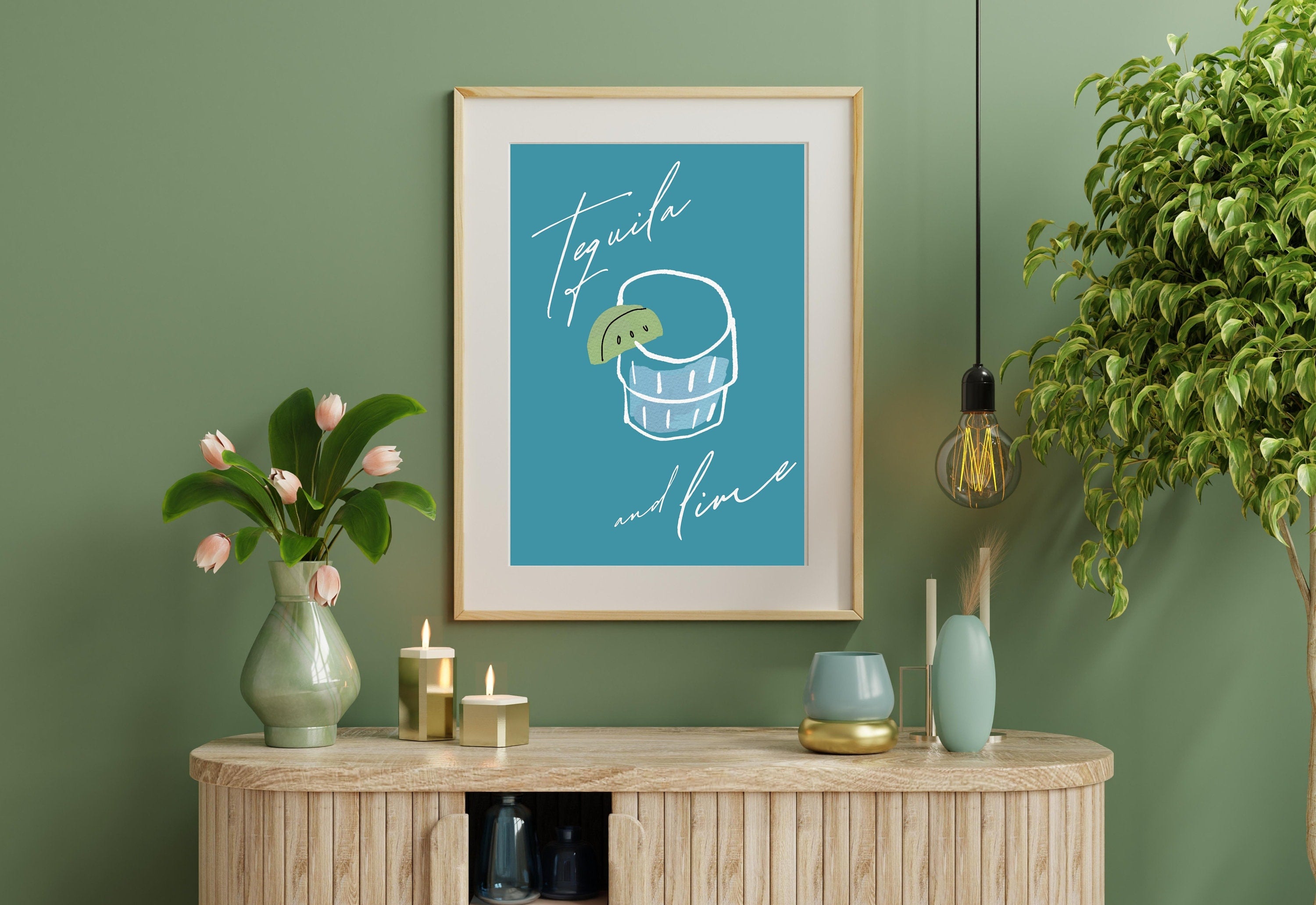 Tequila and Lime Poster-Wall Print-Digital Download-Preppy Prints-Barbie Doll Art-Bar Cart Poster-Y2K Aesthetic-Girly Bar Cart Art