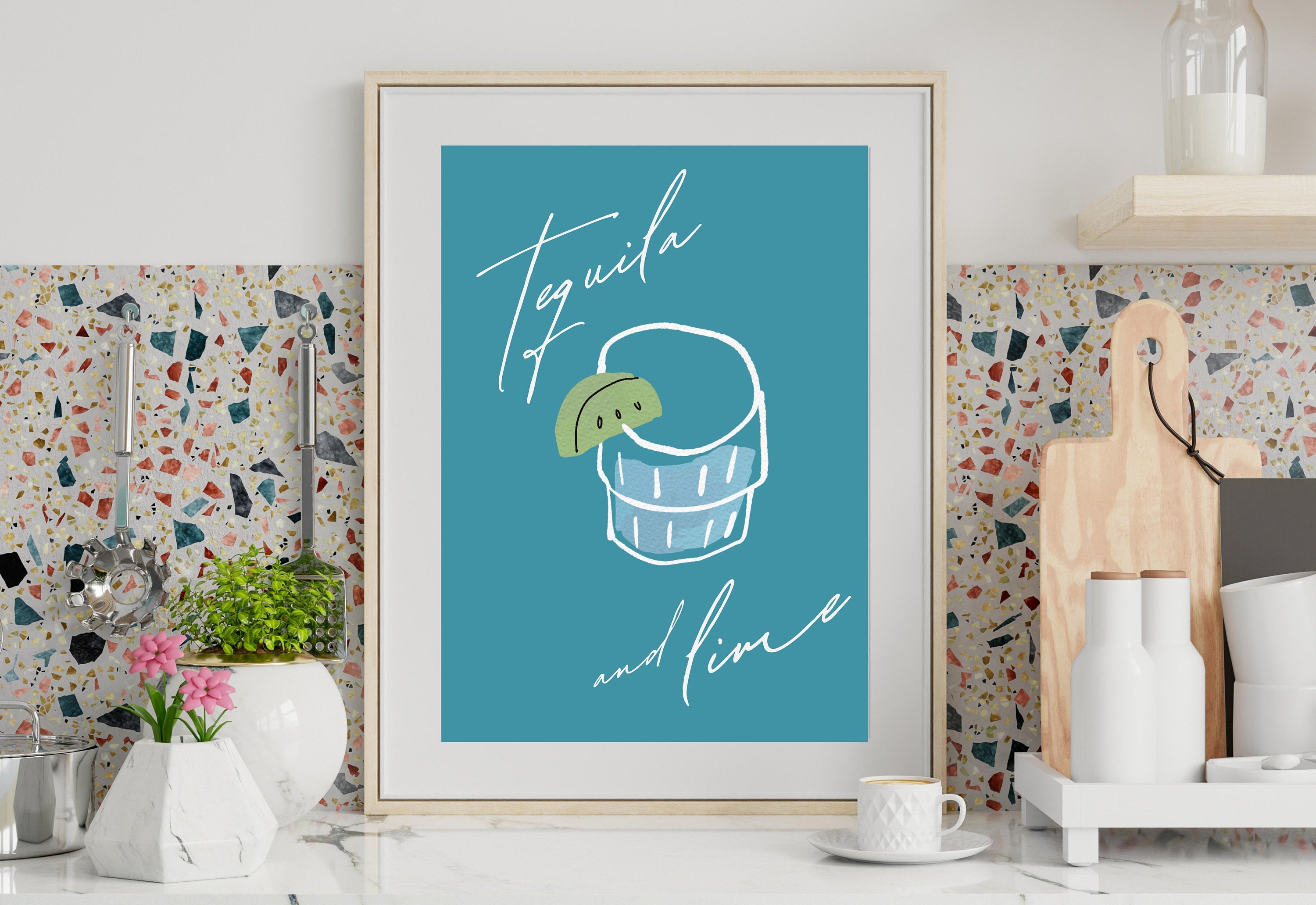 Tequila and Lime Poster-Wall Print-Digital Download-Preppy Prints-Barbie Doll Art-Bar Cart Poster-Y2K Aesthetic-Girly Bar Cart Art