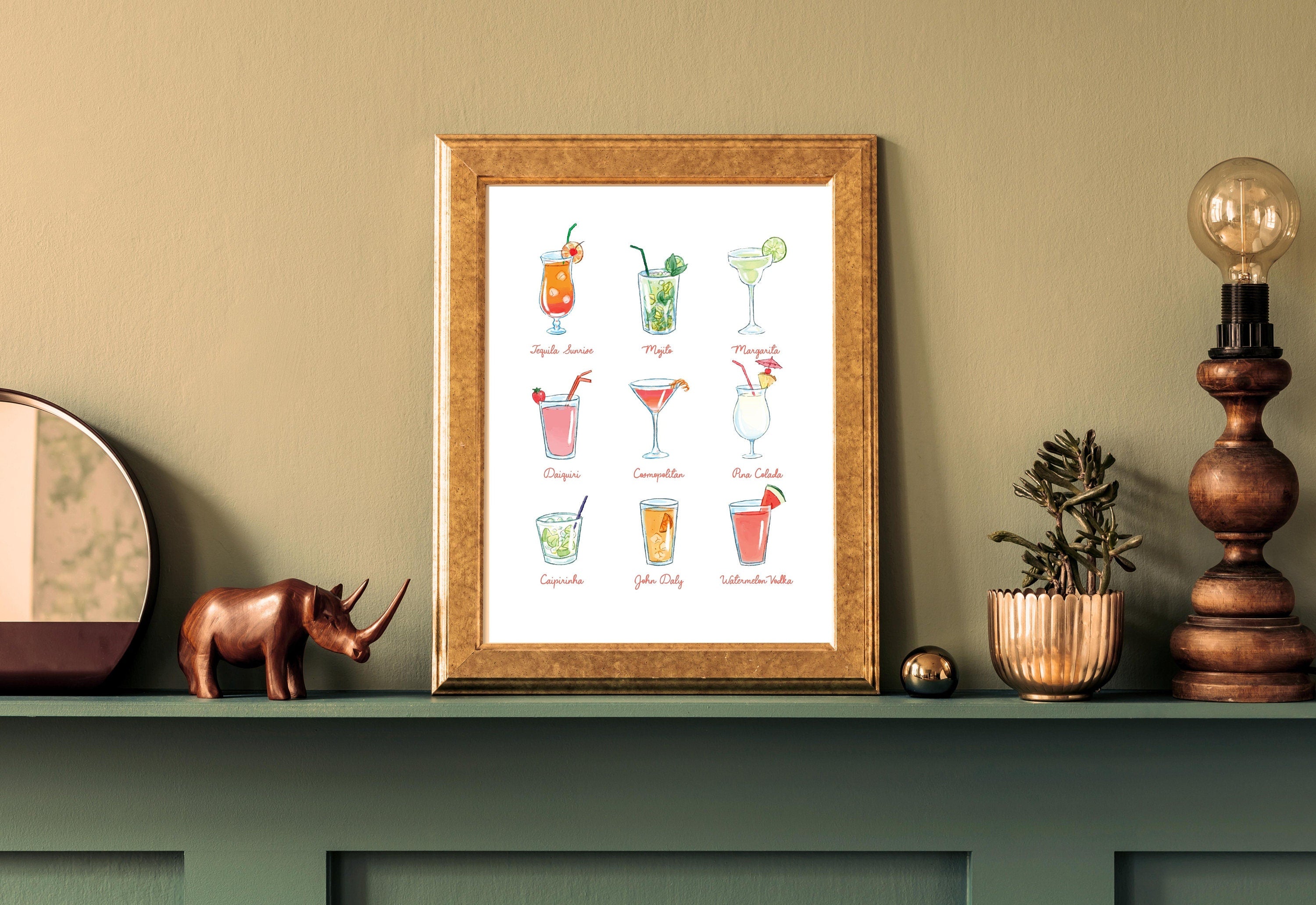 Retro Cocktails Poster-Wall Print-Digital Download-Preppy Pink Prints-Barbie Doll Art-Vintage Doll Art-Y2K Aesthetic-Girly Bar Cart Art