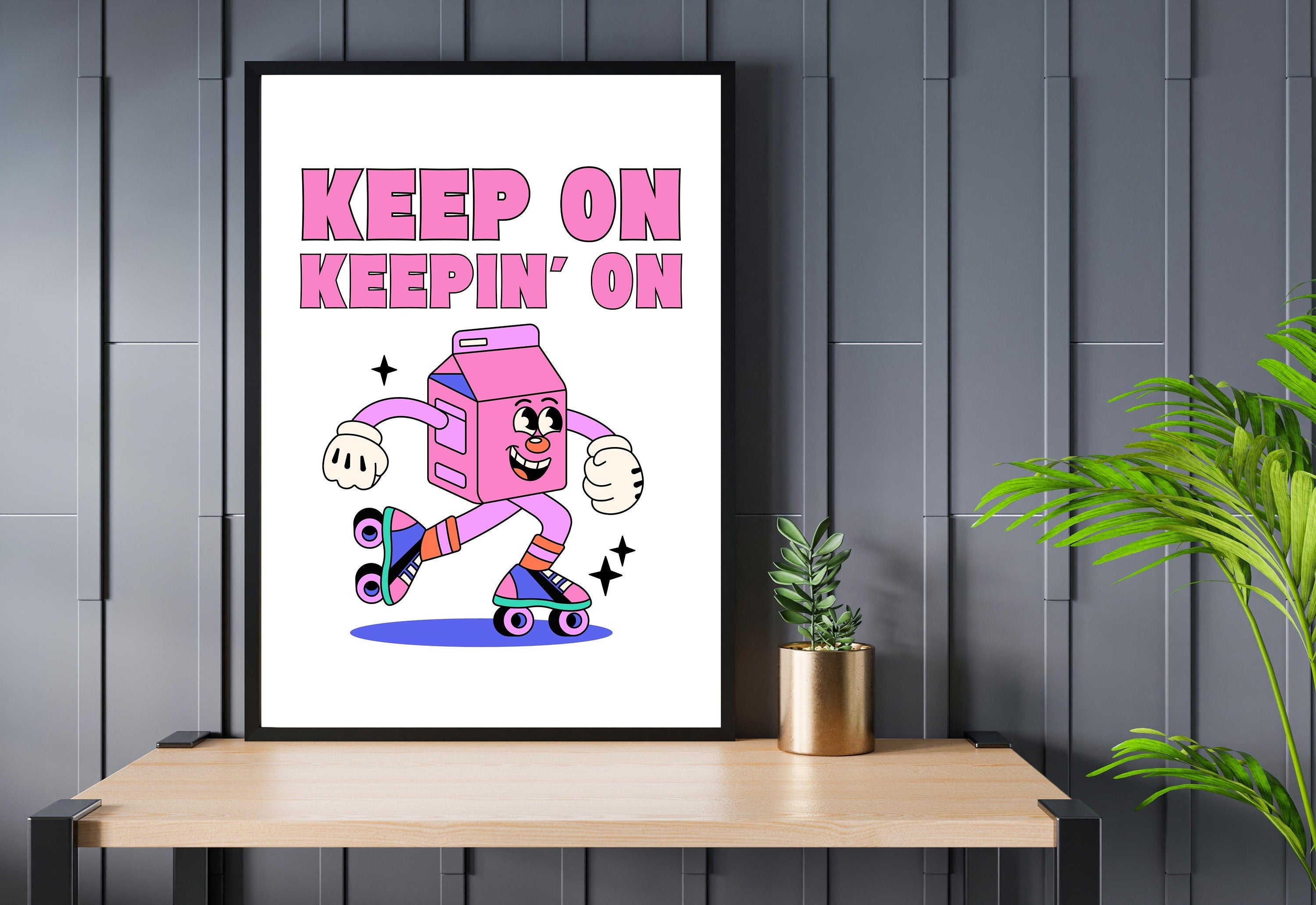 On A Roll-Digital Download-Wall Print-Retro Art-Downloadable Print-70s Art Print-Retro Character Art-Trendy Prints-Vintage Mascot Art