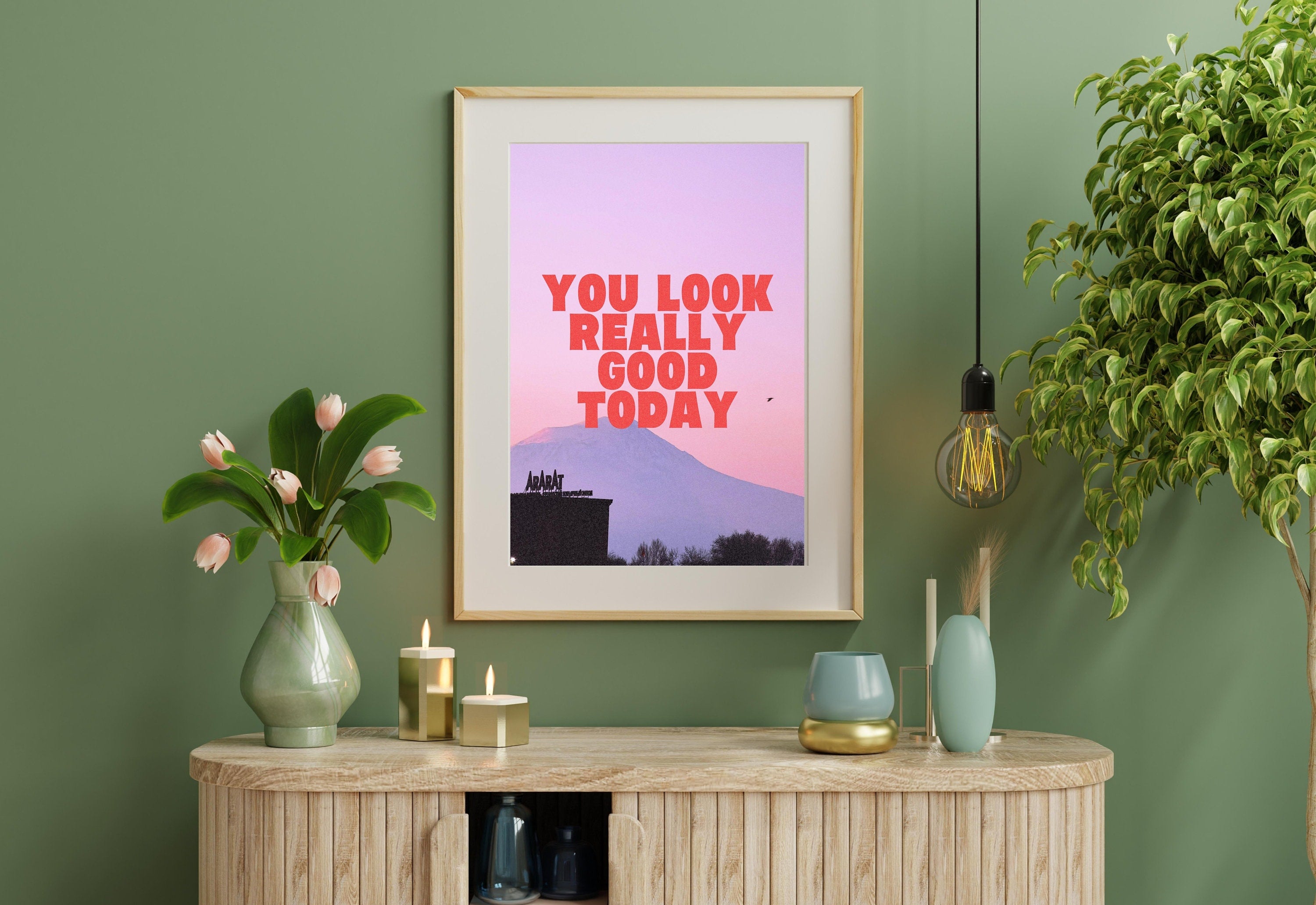 You Look Good Print-Digital Art Prints-Positivity Wall Art-Retro Prints-Retro Photo Art Print-Preppy Art-Grainy Gradient-Trendy Print