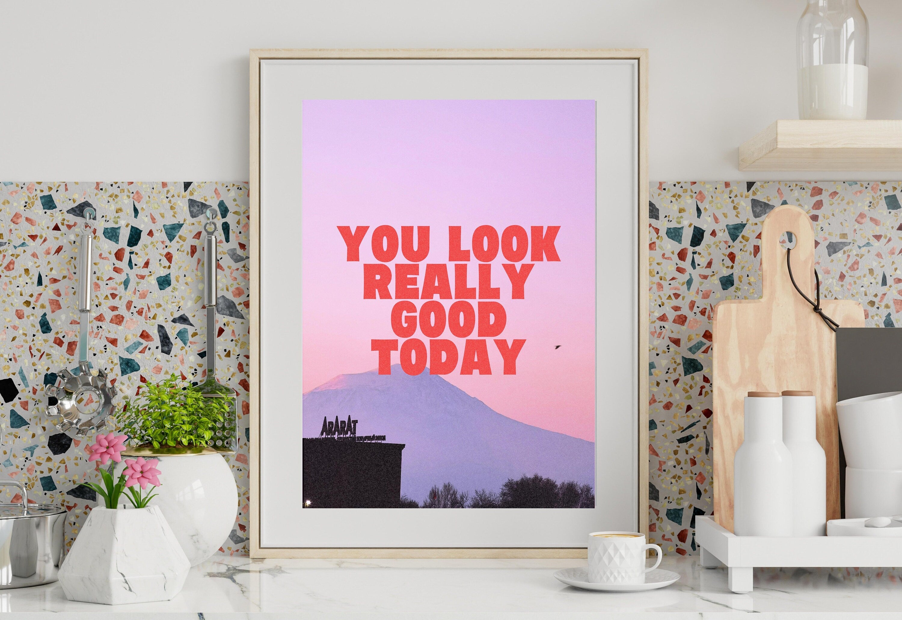 You Look Good Print-Digital Art Prints-Positivity Wall Art-Retro Prints-Retro Photo Art Print-Preppy Art-Grainy Gradient-Trendy Print