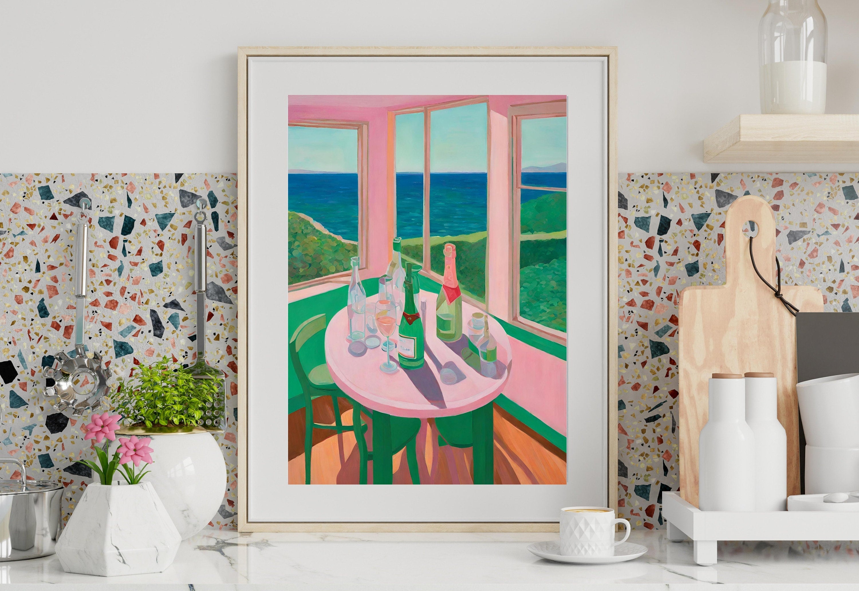 Champagne Art Print,Wall Art Print,Digital Downloads,Trendy Art,Flower Art,Retro Downloadable Print,Pink Apartment Painting,1950s Aesthetic