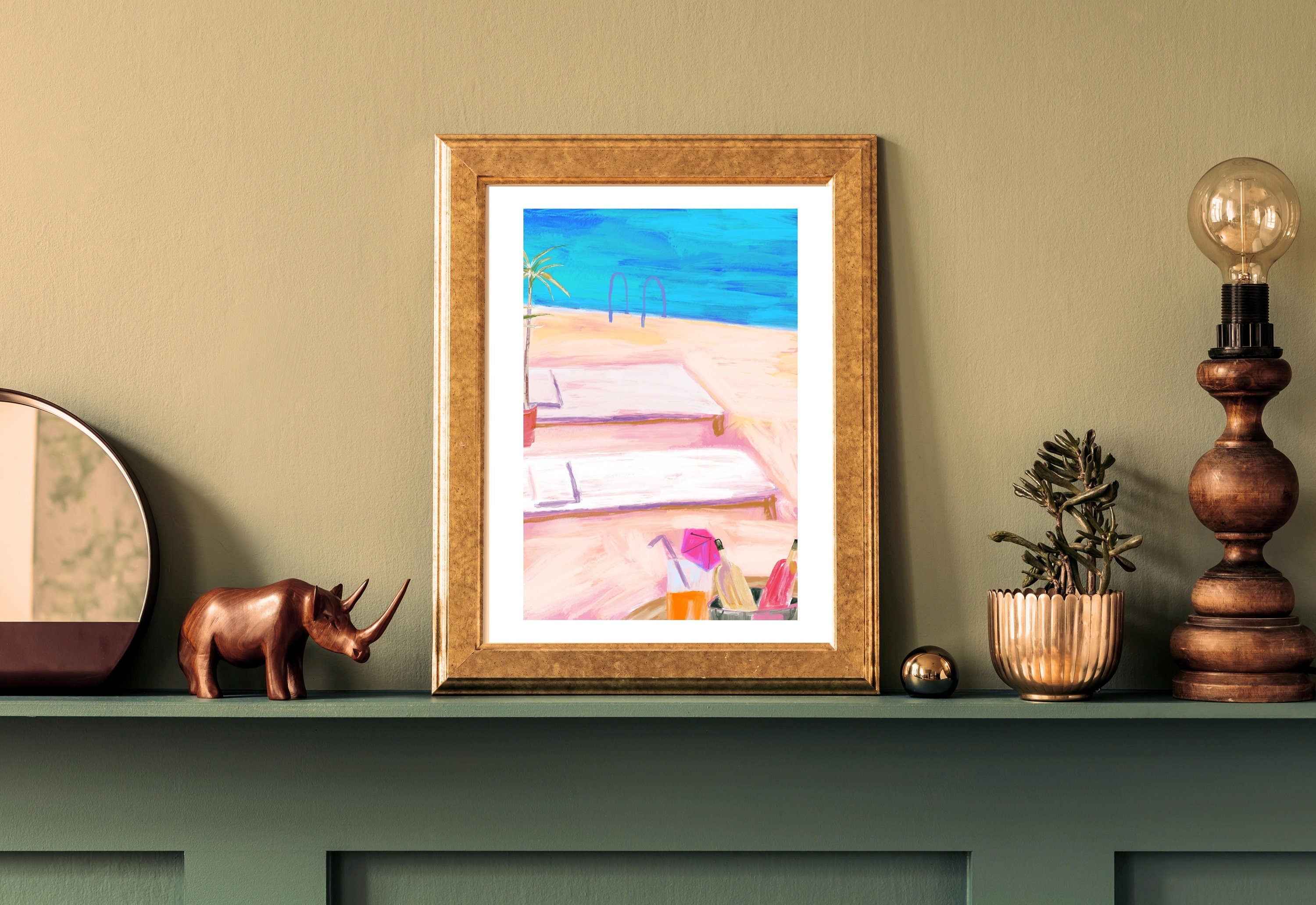 Pool Art Print,Wall Art Print,Digital Downloads,Trendy Art,Beach Art,Retro Downloadable Print,Pink Apartment Painting,1950s Aesthetic