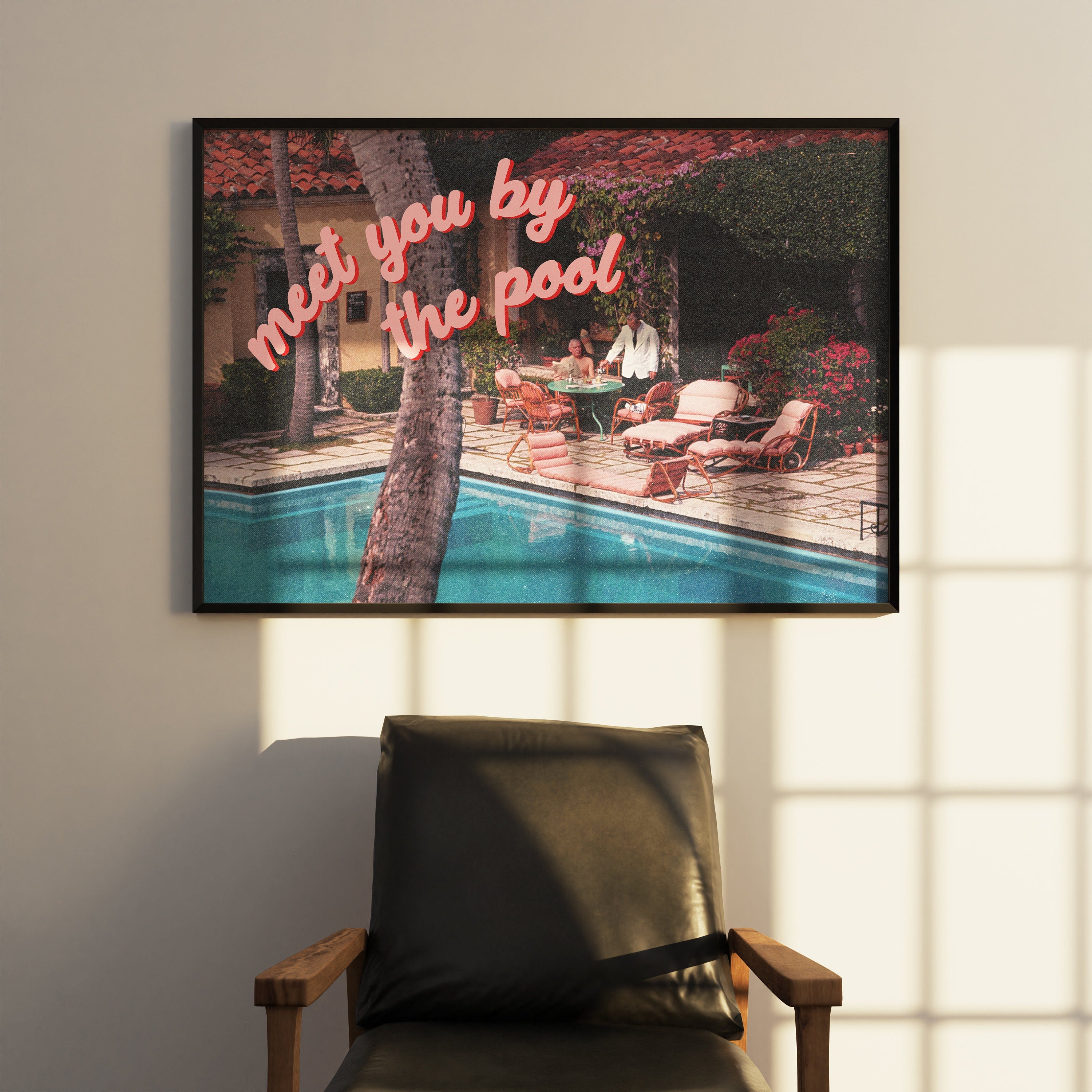 Grainy Retro Print,Digital Art Prints,Pool Relax Art,Retro Photograph Prints,Retro Photo Art Print,Preppy Art,Trendy Art Print