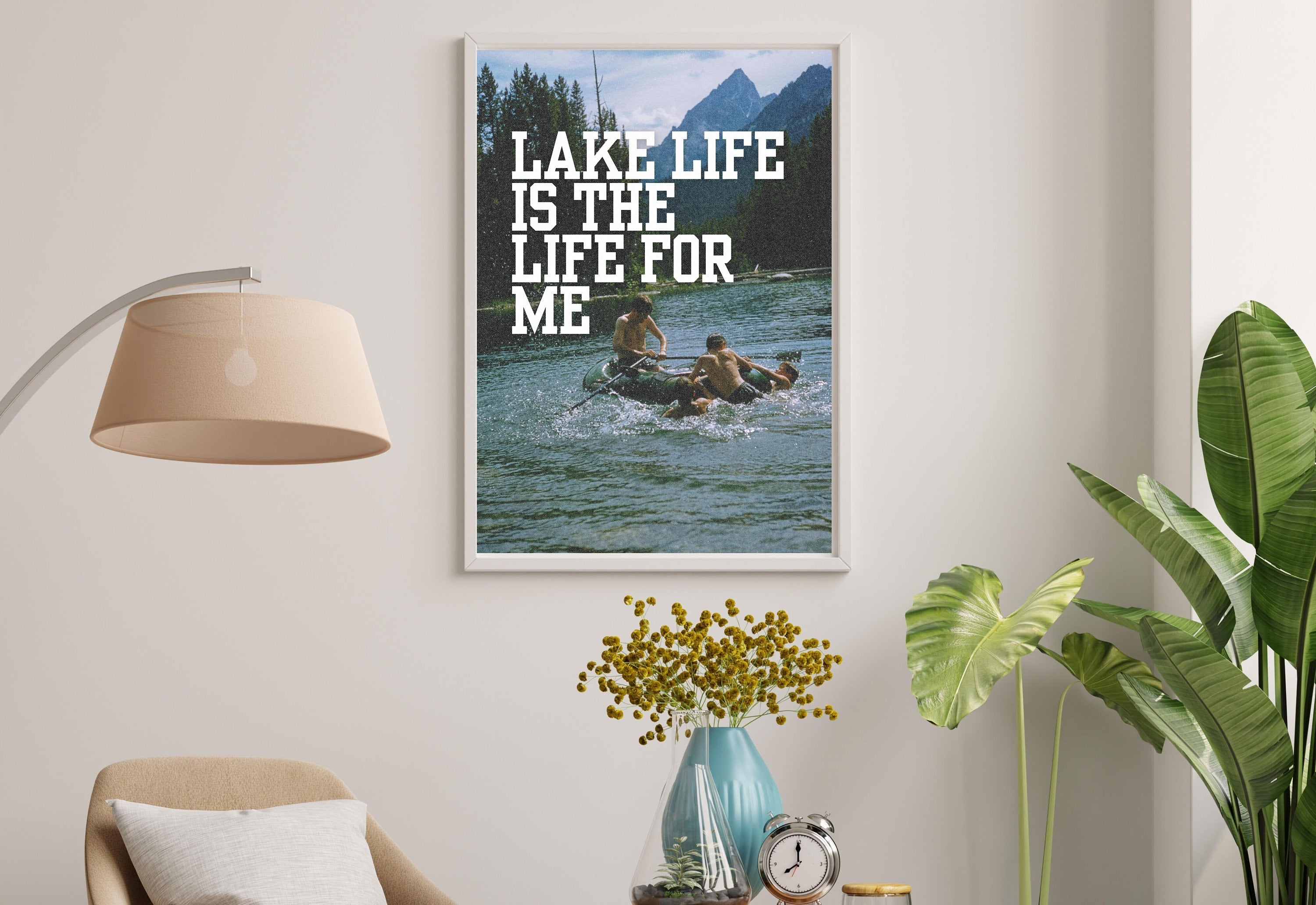 LAKE LIFE poster, coastal decor, natural forest green lake house art print, lake house posters, vintage style poster, summer art prints