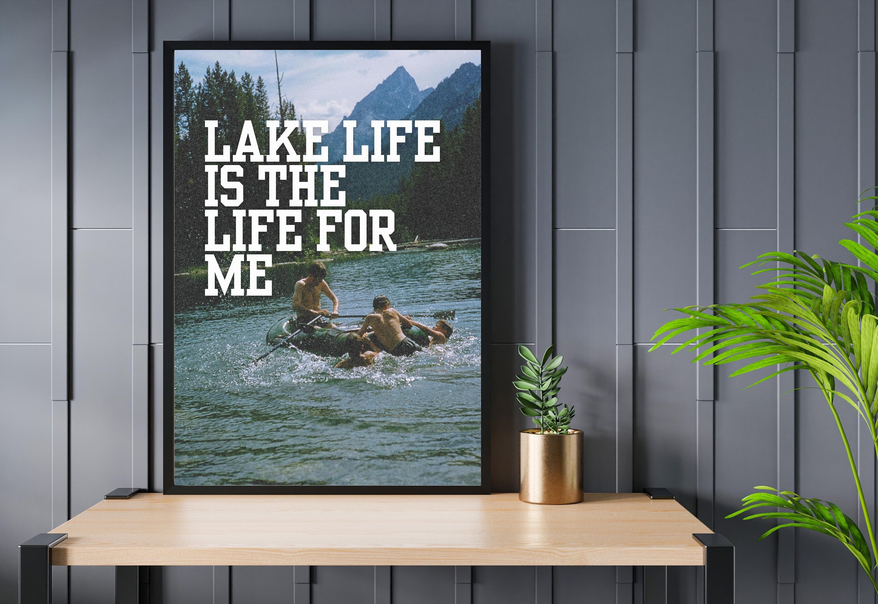 LAKE LIFE poster, coastal decor, natural forest green lake house art print, lake house posters, vintage style poster, summer art prints