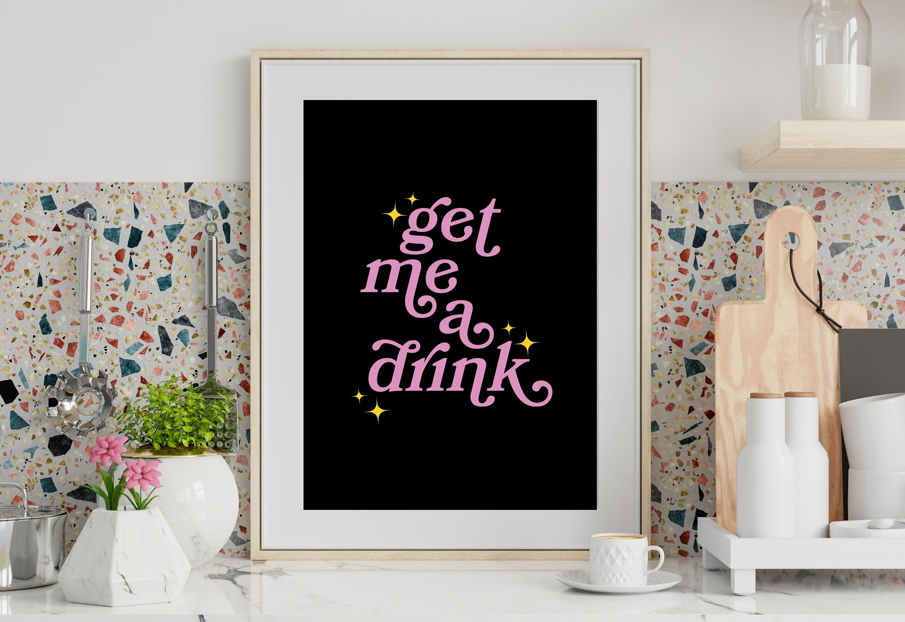 Girl Dinner Art-Digital Download-Martini Art-Retro Print-Cheers Print-Trendy Art-Minimalist Art Print-Girly Art-Cocktail Art-Bar Cart Art