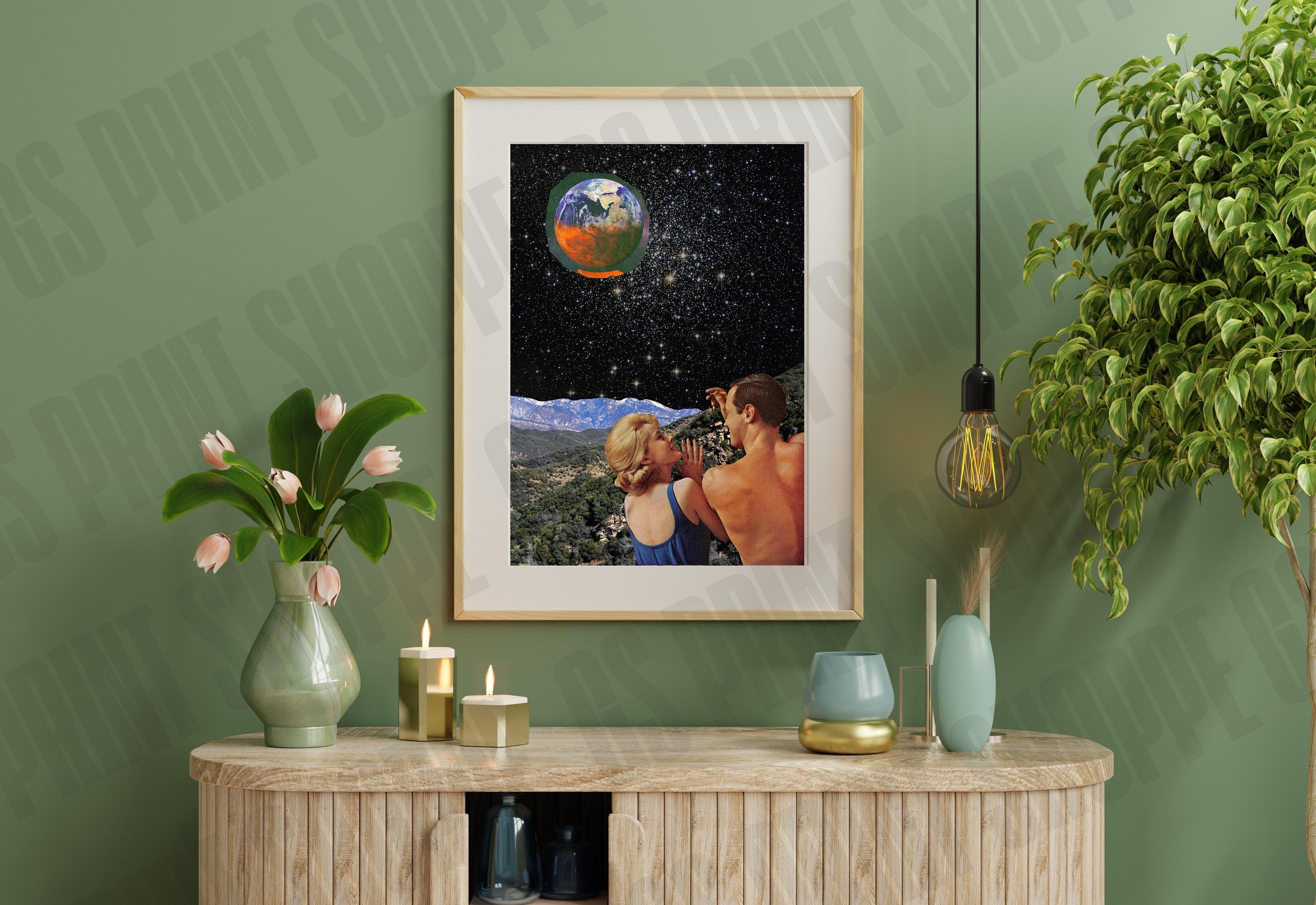 Surreal Retro Space Collage, Collage Art Print, Surreal Art Print, Surrealism Print, Poolside Art, Mountain Art Print, Retro Collage Print