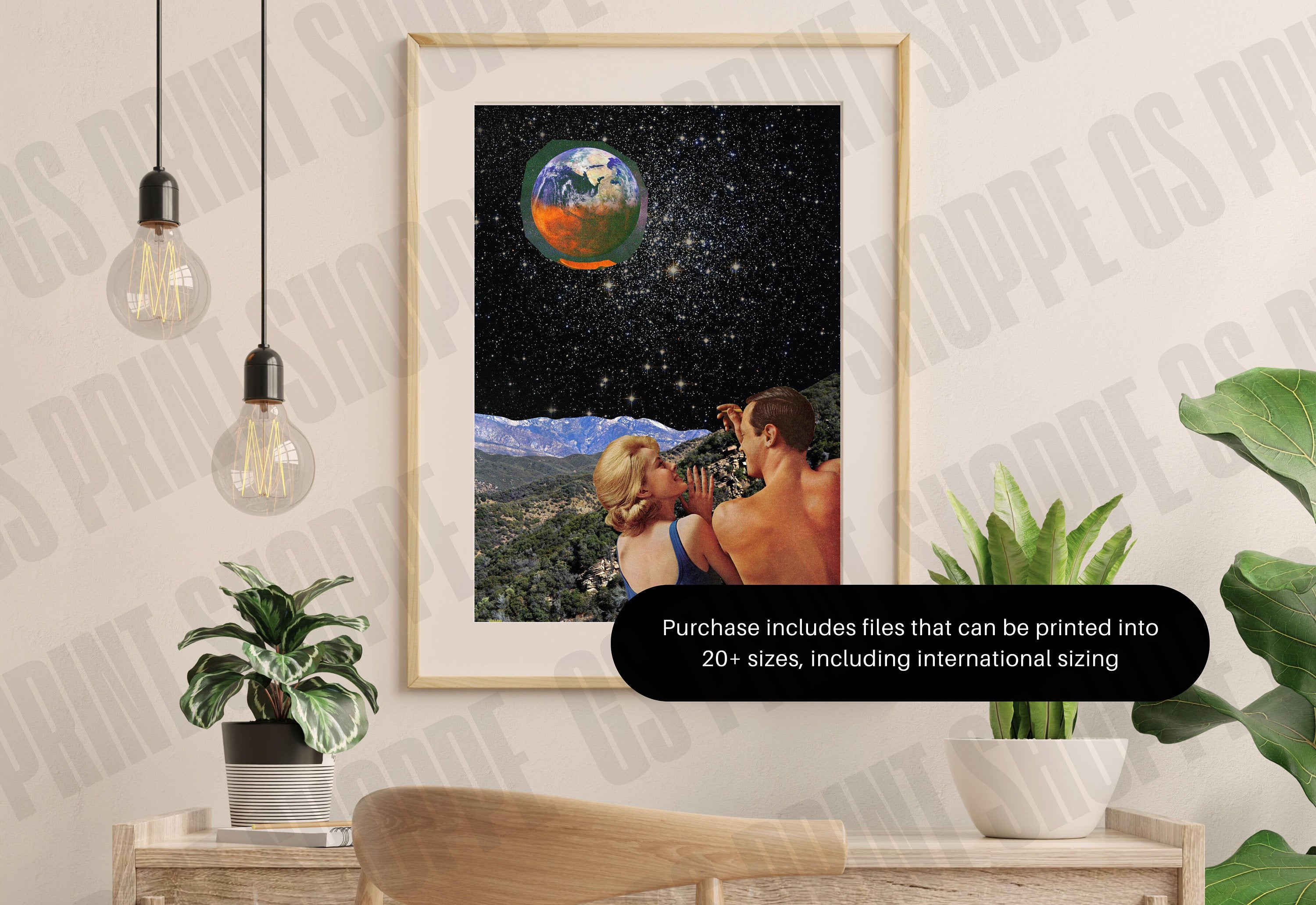 Surreal Retro Space Collage, Collage Art Print, Surreal Art Print, Surrealism Print, Poolside Art, Mountain Art Print, Retro Collage Print