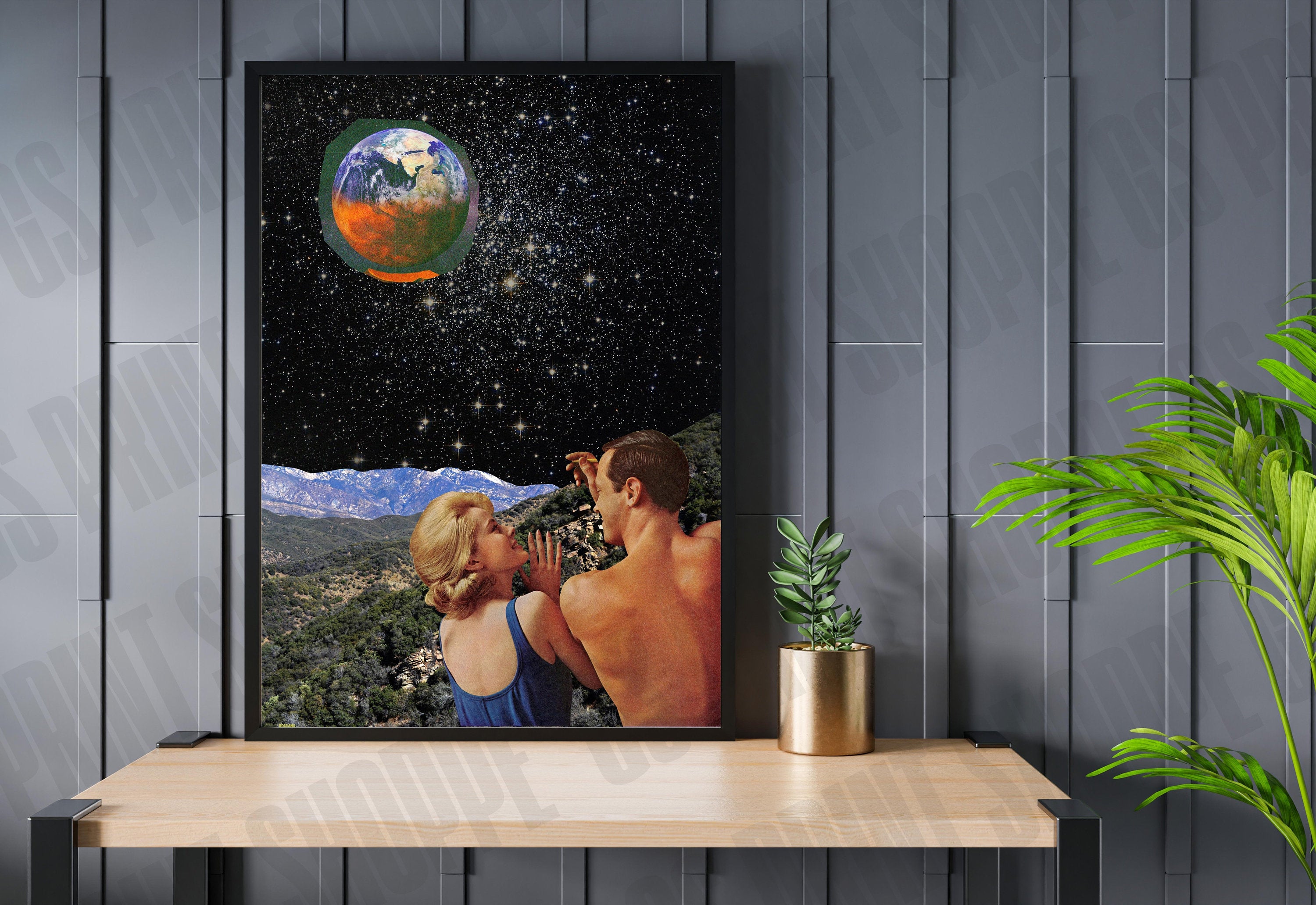 Surreal Retro Space Collage, Collage Art Print, Surreal Art Print, Surrealism Print, Poolside Art, Mountain Art Print, Retro Collage Print