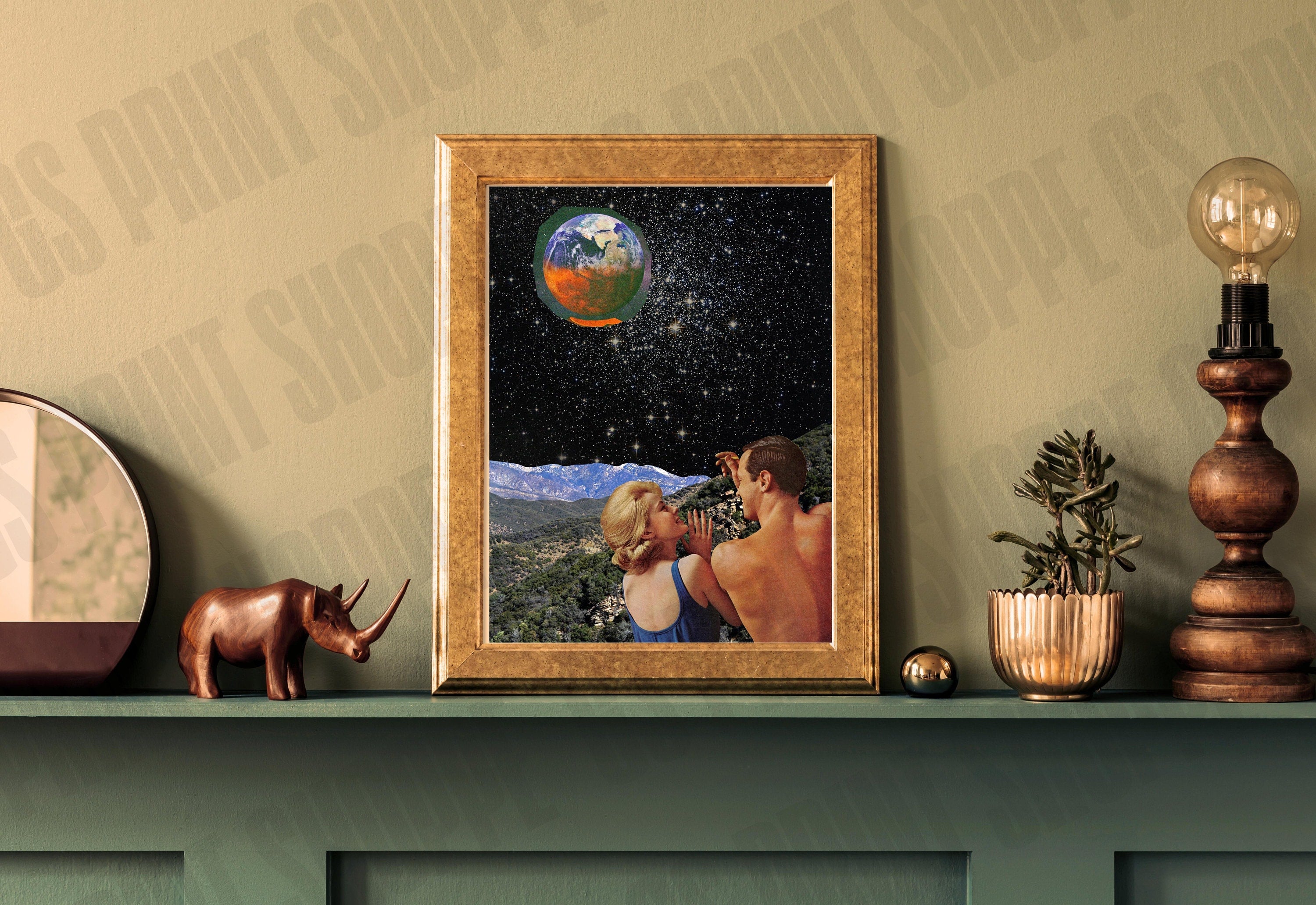 Surreal Retro Space Collage, Collage Art Print, Surreal Art Print, Surrealism Print, Poolside Art, Mountain Art Print, Retro Collage Print