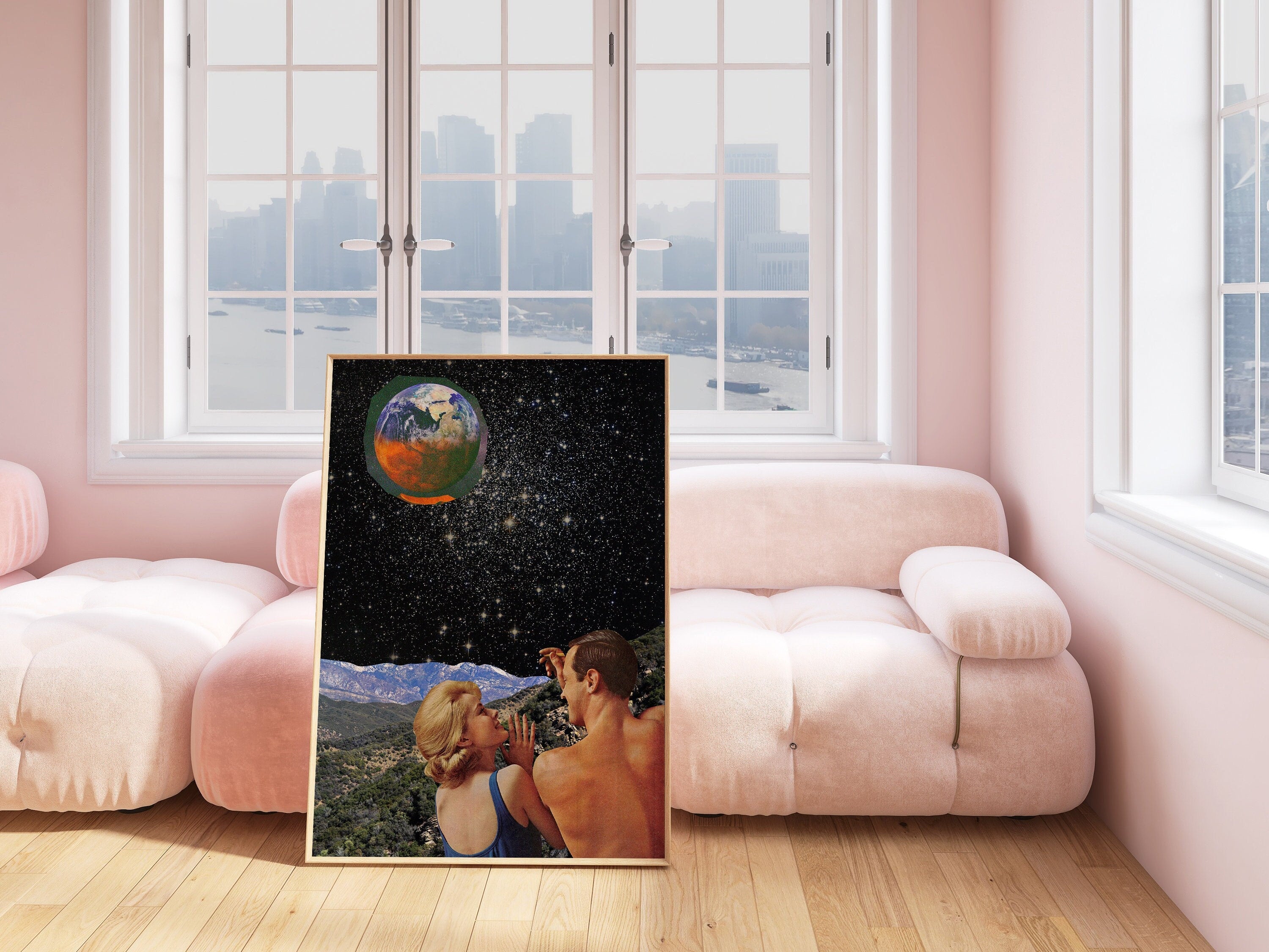 Surreal Retro Space Collage, Collage Art Print, Surreal Art Print, Surrealism Print, Poolside Art, Mountain Art Print, Retro Collage Print