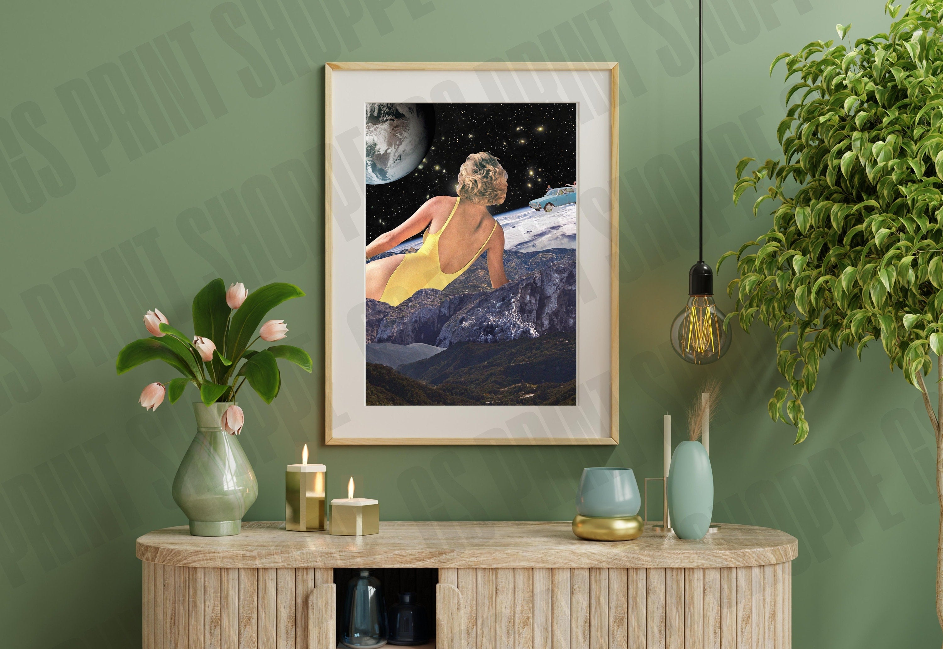 Surreal Retro Space Collage, Collage Art Print, Surreal Art Print, Surrealism Print, Poolside Art, Mountain Art Print, Retro Collage Print