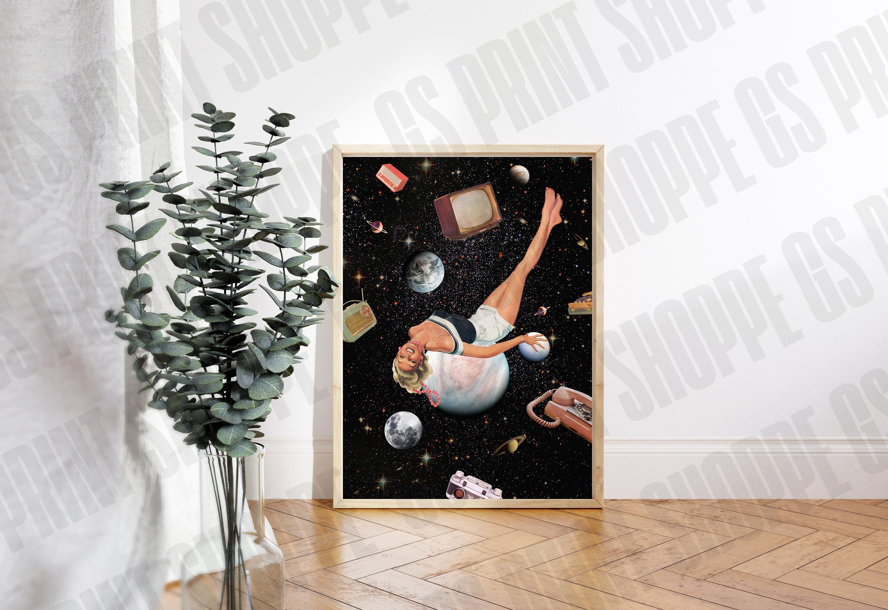 Surreal Retro Space Collage, Collage Art Print, Surreal Art Print, Surrealism Print, Poolside Art, Mountain Art Print, Retro Collage Print