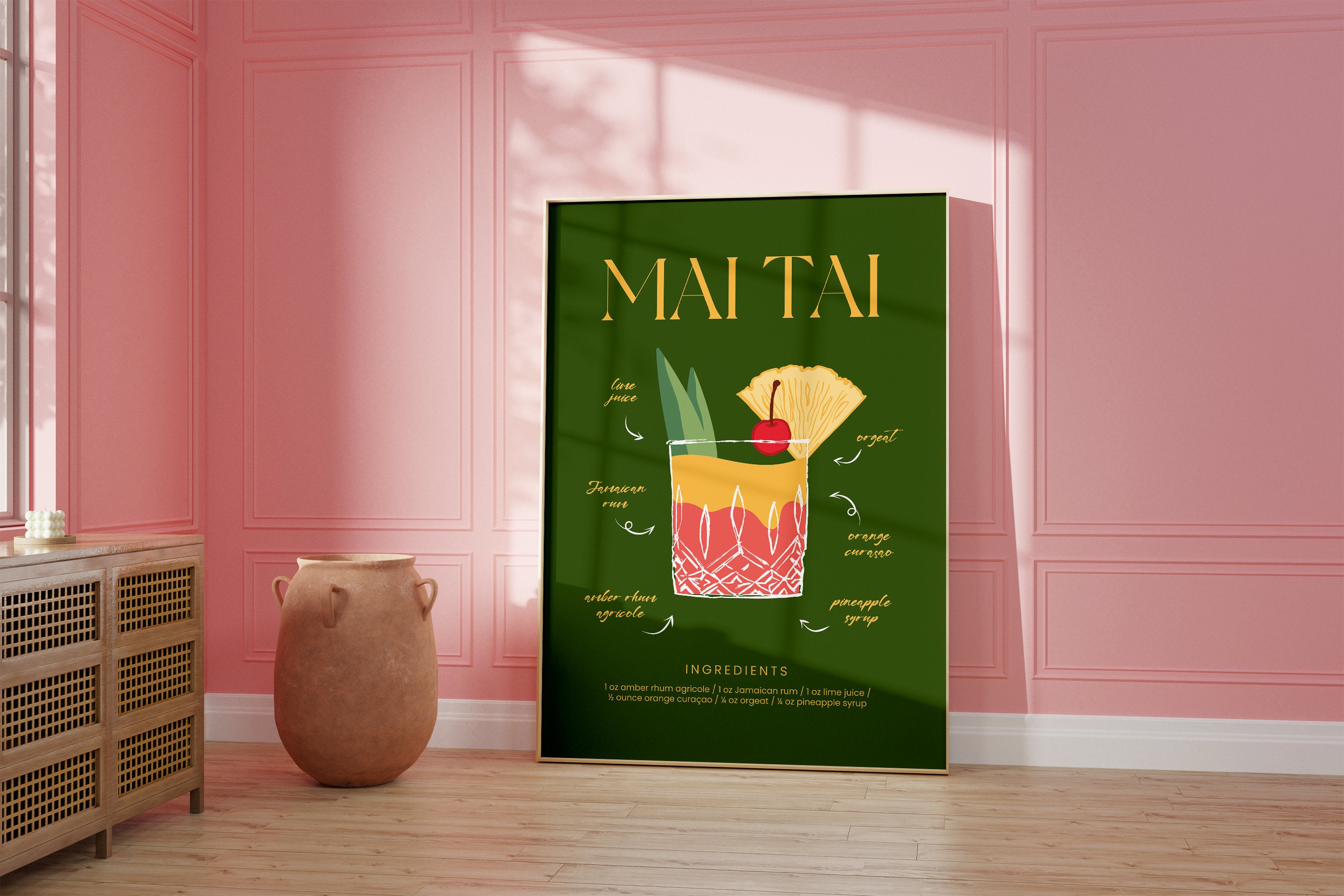 Mai Tai Art Print,Digital Downloads,Christmas Gift,Bar Cart Art,Trendy Art,Retro Cocktails Art,Girly Art,Cocktail Prints, Trendy Mai Tai Art