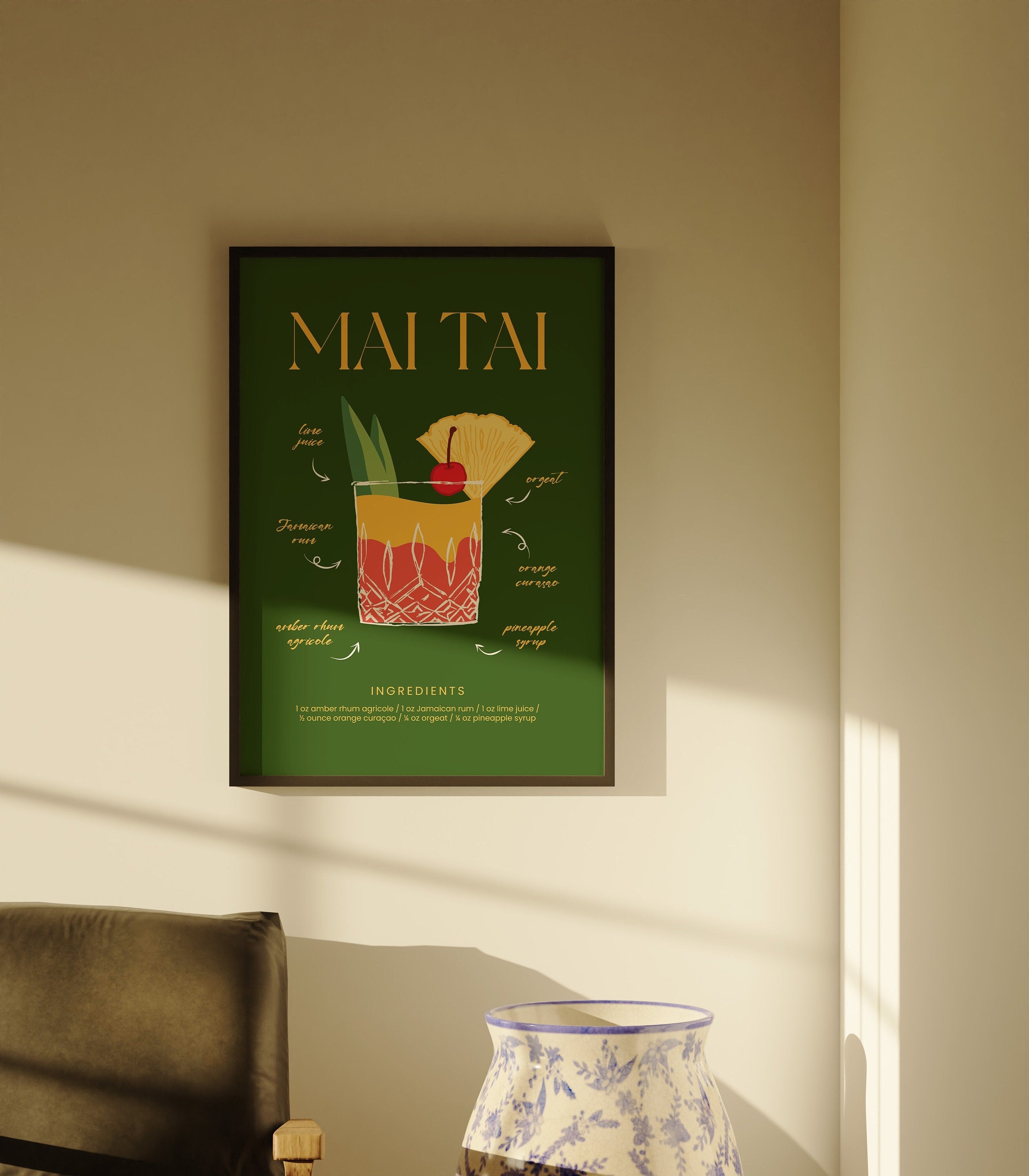 Mai Tai Art Print,Digital Downloads,Christmas Gift,Bar Cart Art,Trendy Art,Retro Cocktails Art,Girly Art,Cocktail Prints, Trendy Mai Tai Art