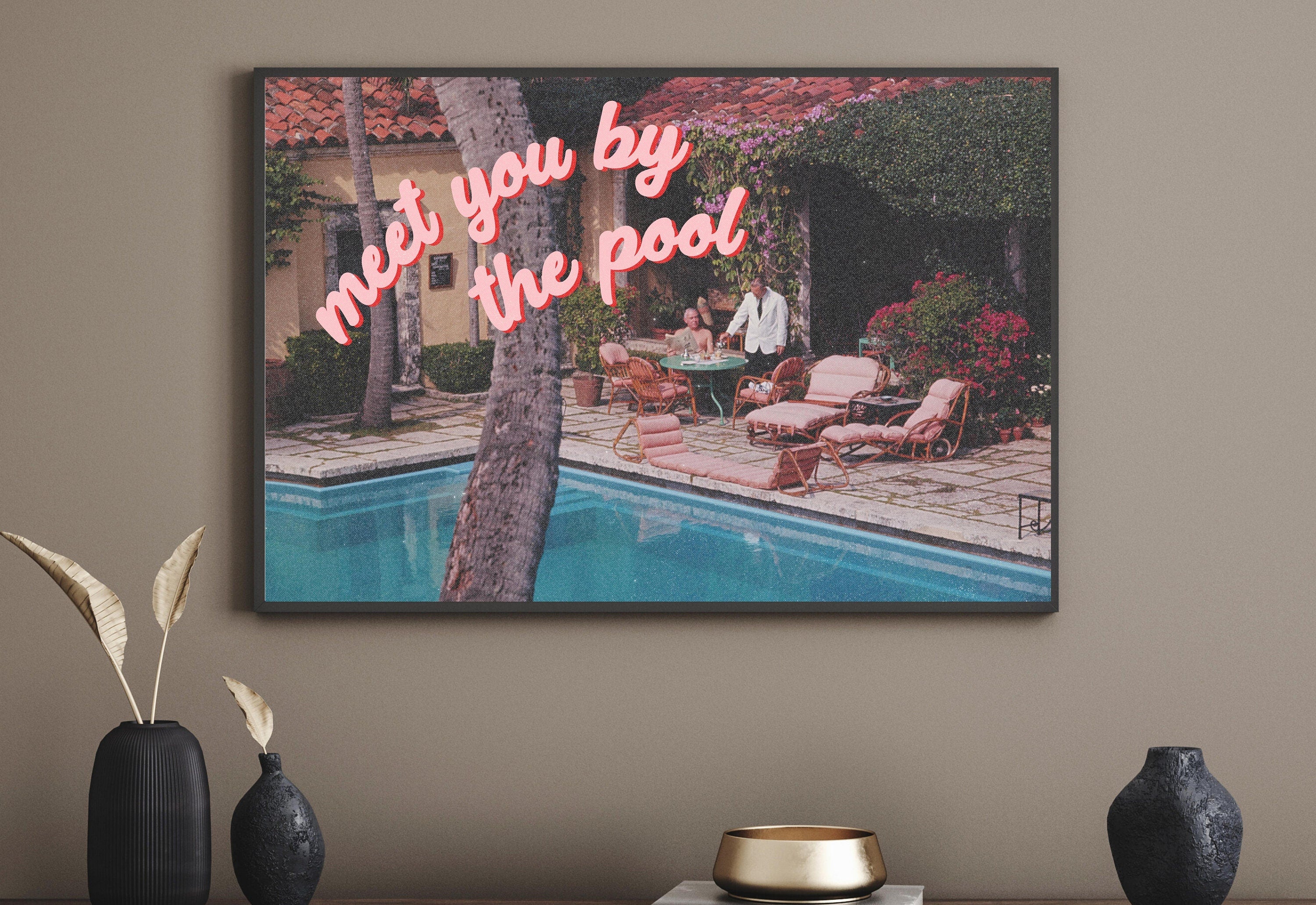 Grainy Retro Print,Digital Art Prints,Pool Relax Art,Retro Photograph Prints,Retro Photo Art Print,Preppy Art,Trendy Art Print