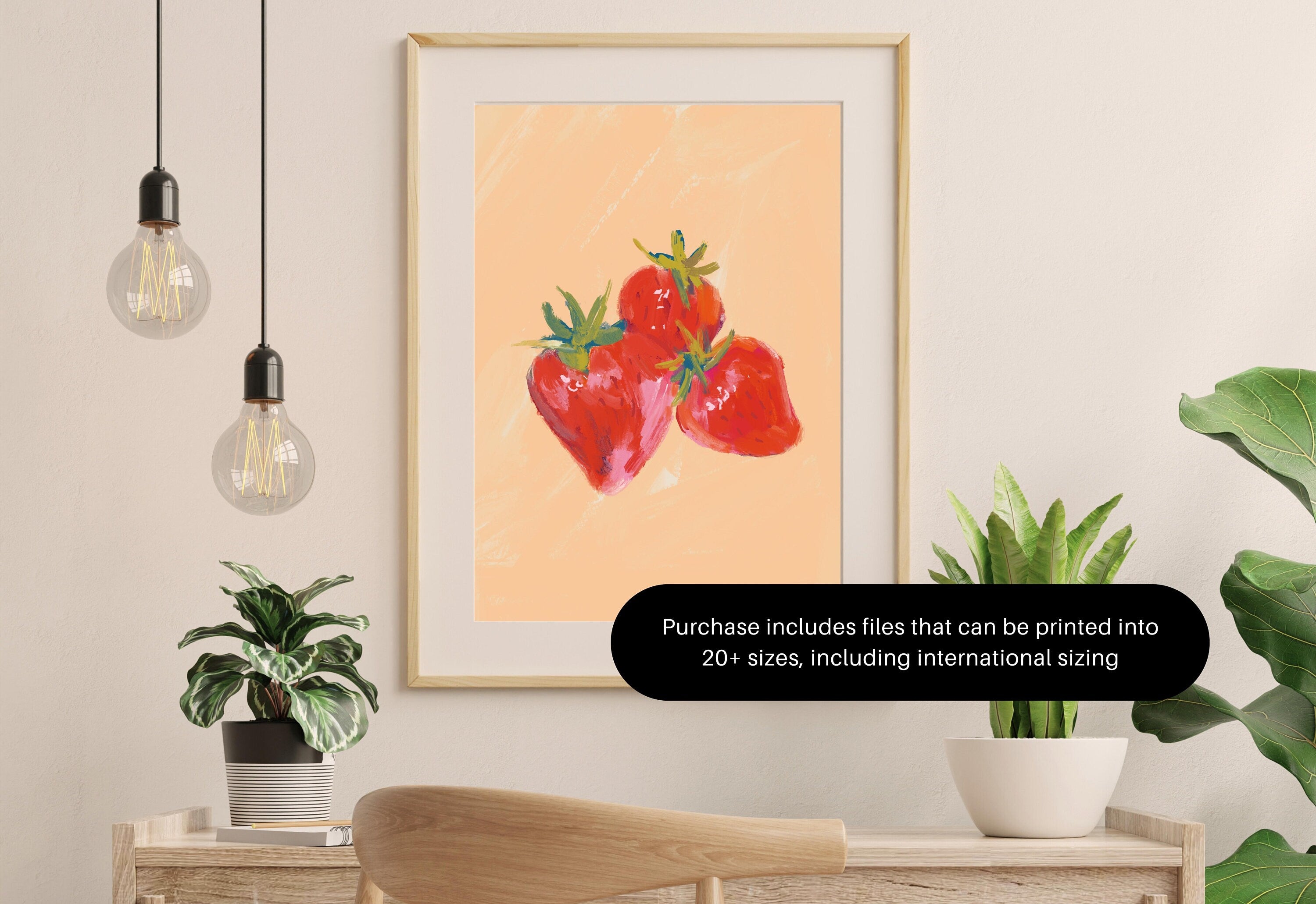 Strawberries Art Print,Digital Downloads,Christmas Gift,Fruit Art,Trendy Art,Painting Fruit Art,Girly Art,Cocktail Prints-Trendy Pink Art