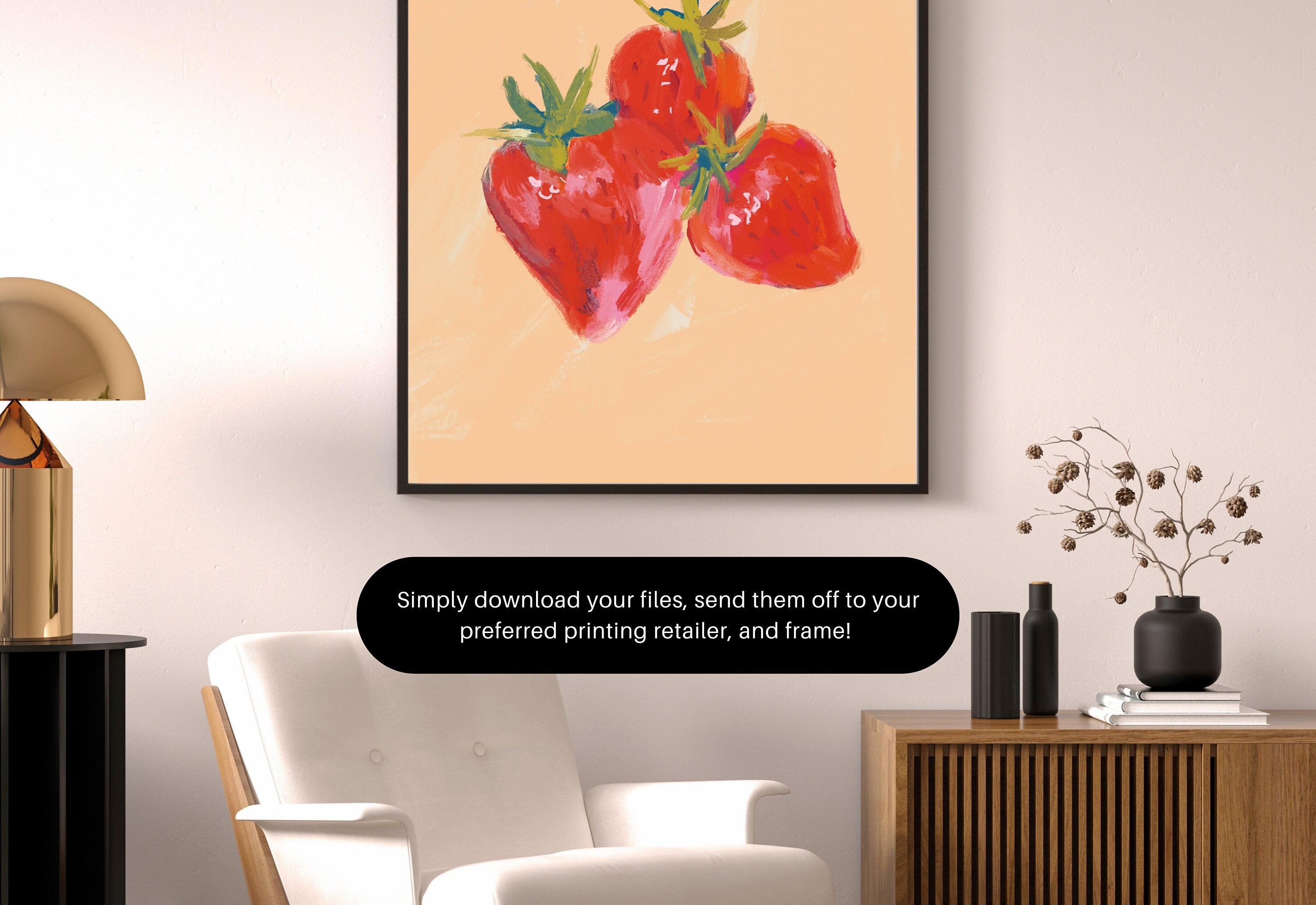 Strawberries Art Print,Digital Downloads,Christmas Gift,Fruit Art,Trendy Art,Painting Fruit Art,Girly Art,Cocktail Prints-Trendy Pink Art