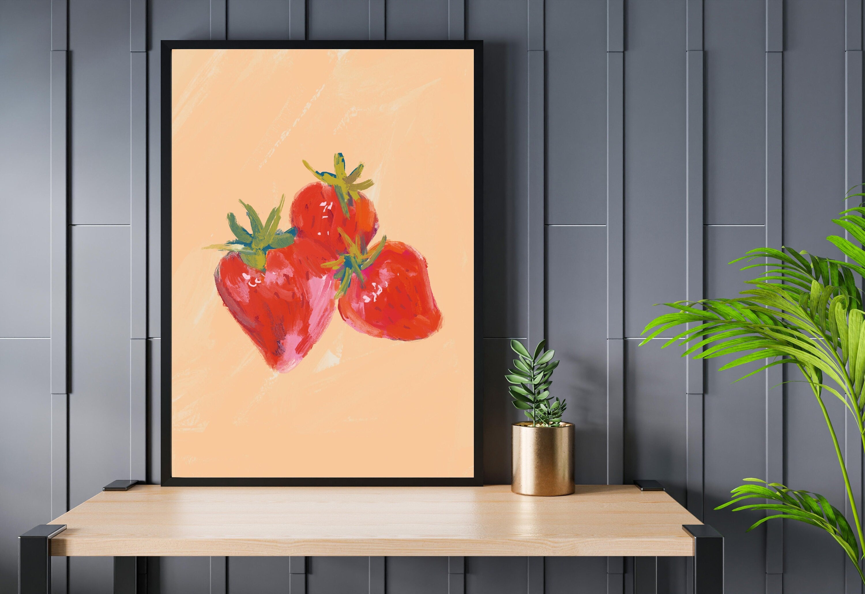 Strawberries Art Print,Digital Downloads,Christmas Gift,Fruit Art,Trendy Art,Painting Fruit Art,Girly Art,Cocktail Prints-Trendy Pink Art