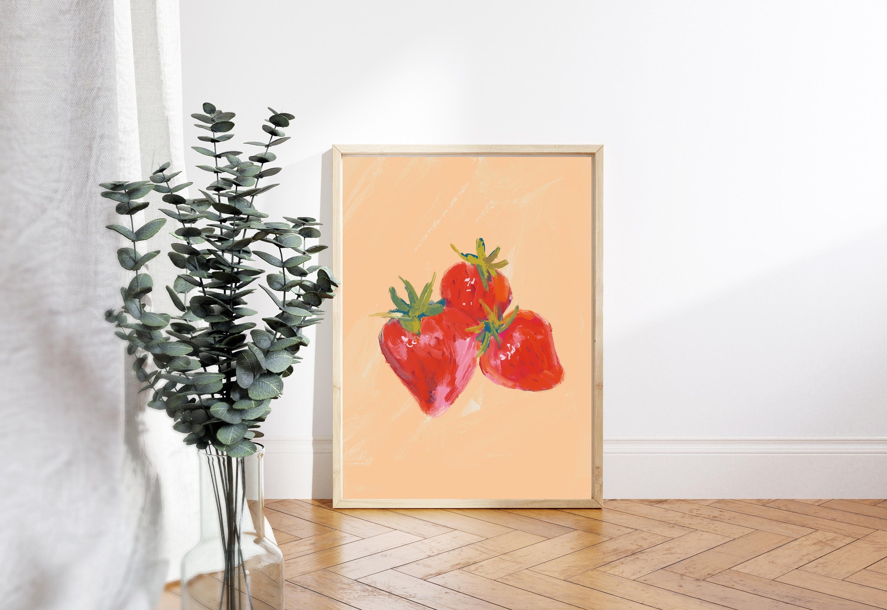 Strawberries Art Print,Digital Downloads,Christmas Gift,Fruit Art,Trendy Art,Painting Fruit Art,Girly Art,Cocktail Prints-Trendy Pink Art