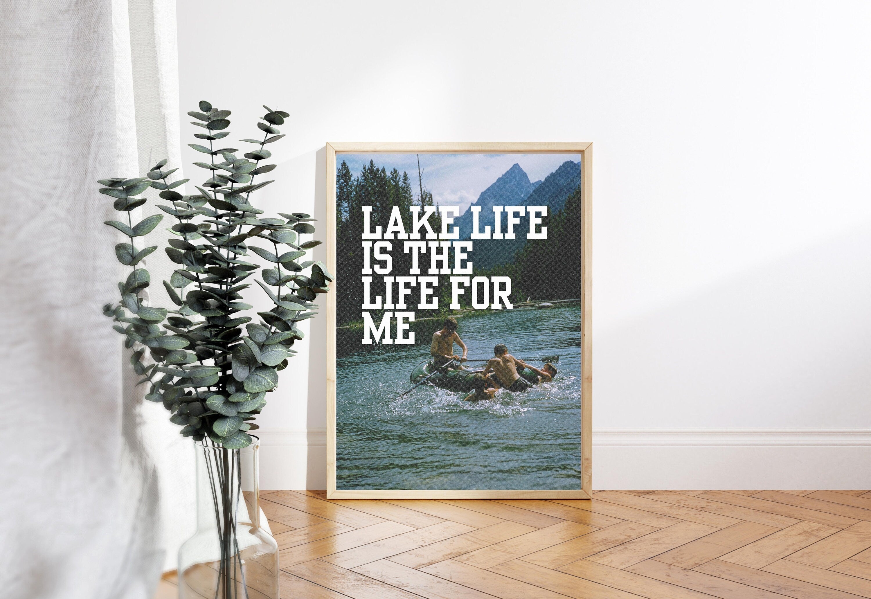 LAKE LIFE poster, coastal decor, natural forest green lake house art print, lake house posters, vintage style poster, summer art prints