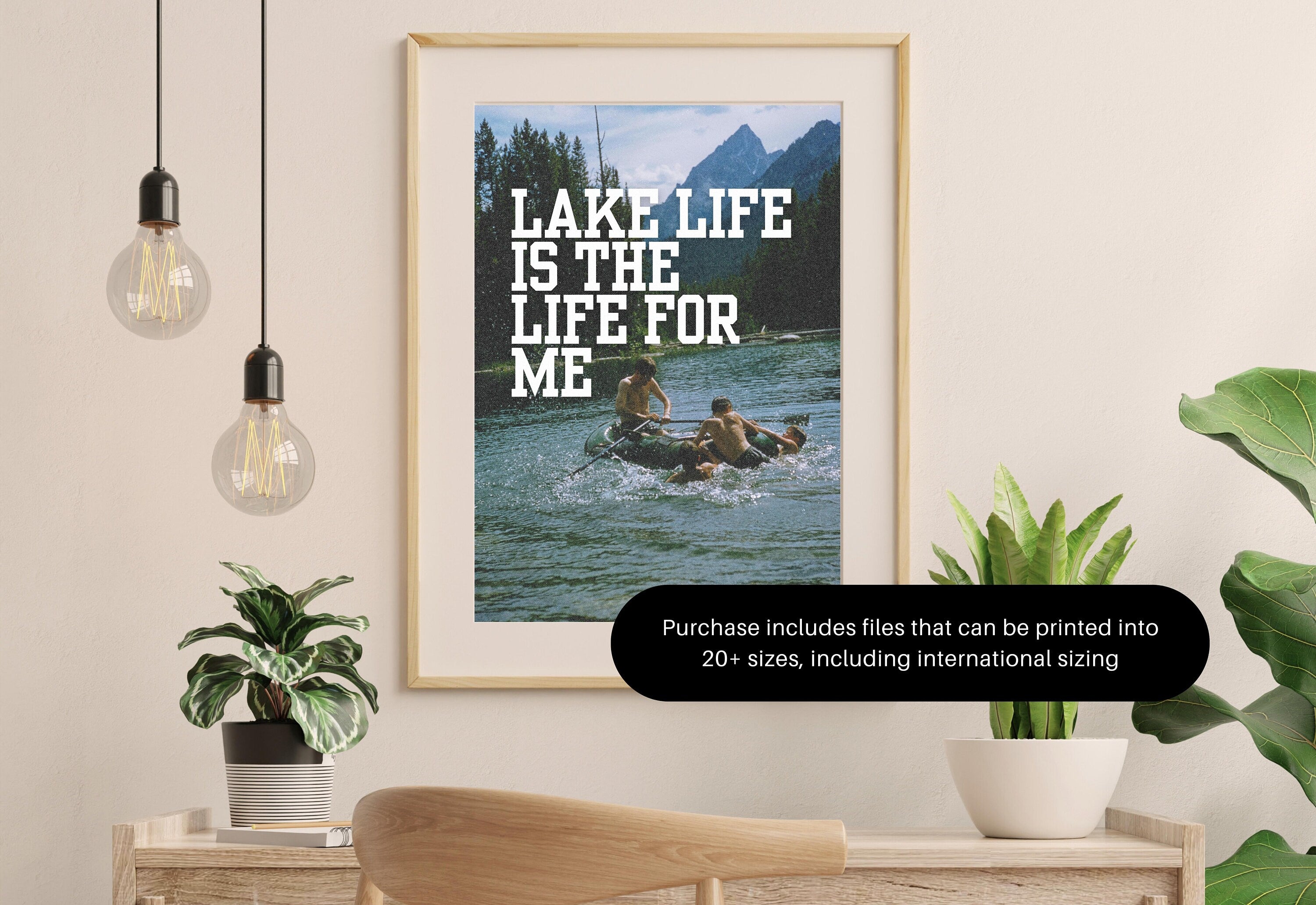 LAKE LIFE poster, coastal decor, natural forest green lake house art print, lake house posters, vintage style poster, summer art prints