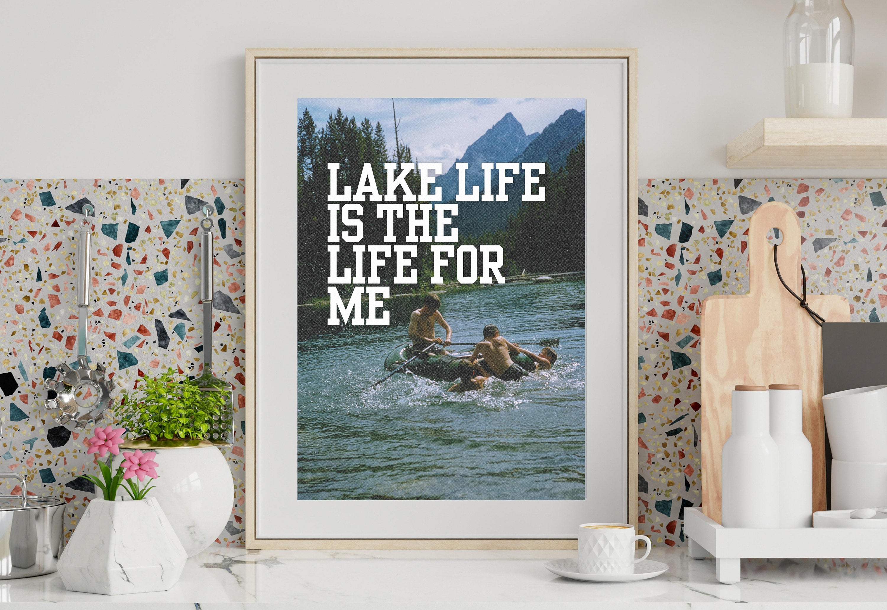 LAKE LIFE poster, coastal decor, natural forest green lake house art print, lake house posters, vintage style poster, summer art prints