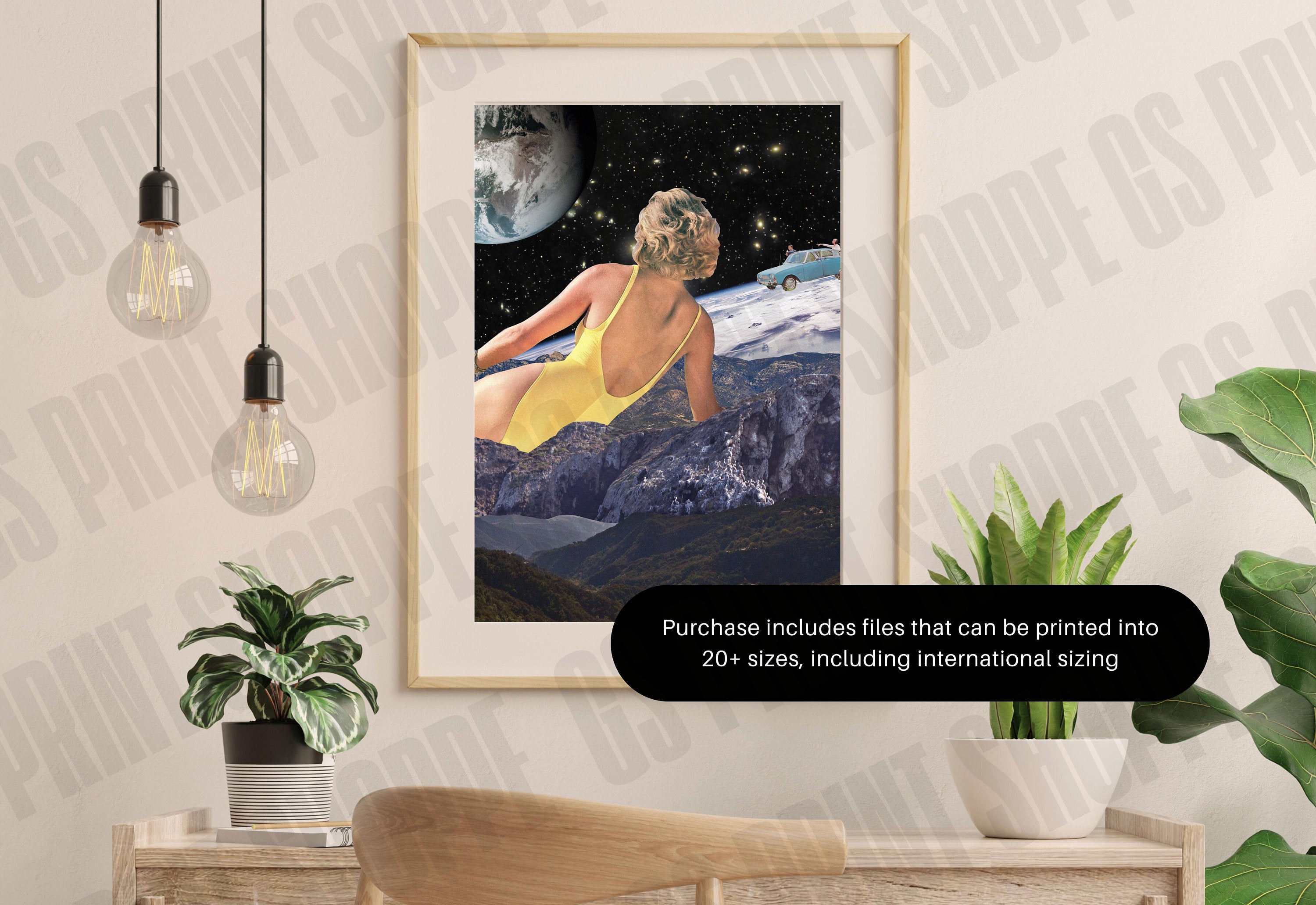 Surreal Retro Space Collage, Collage Art Print, Surreal Art Print, Surrealism Print, Poolside Art, Mountain Art Print, Retro Collage Print