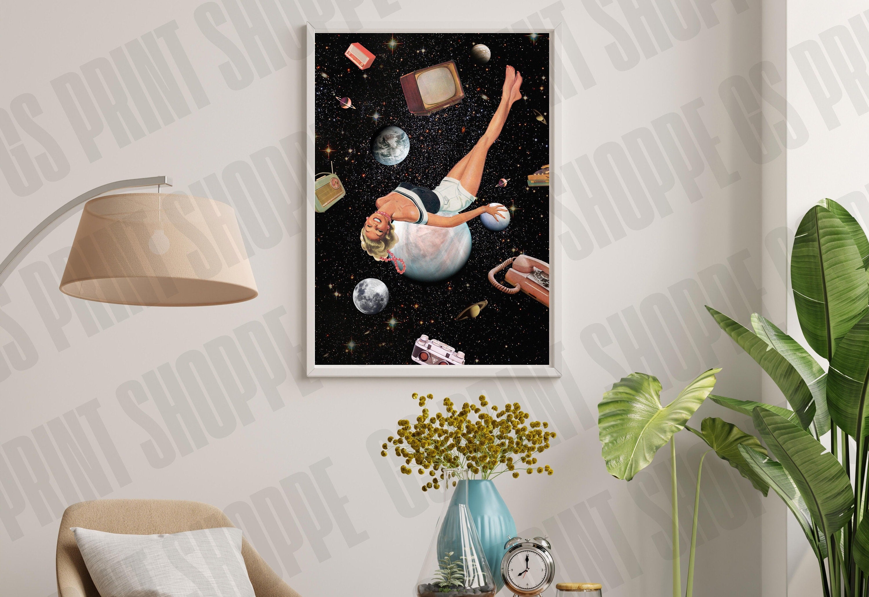 Surreal Retro Space Collage, Collage Art Print, Surreal Art Print, Surrealism Print, Poolside Art, Mountain Art Print, Retro Collage Print