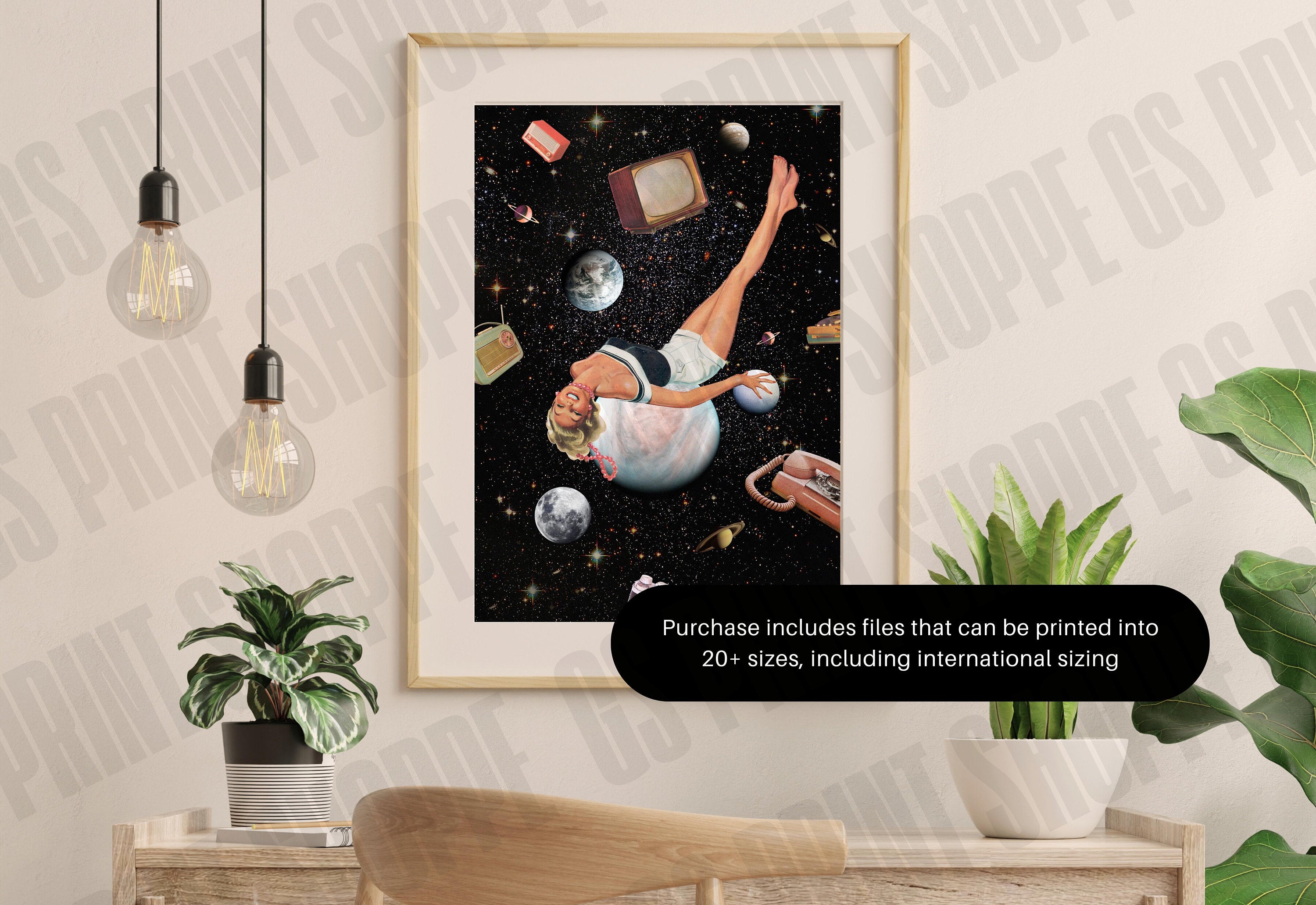 Surreal Retro Space Collage, Collage Art Print, Surreal Art Print, Surrealism Print, Poolside Art, Mountain Art Print, Retro Collage Print