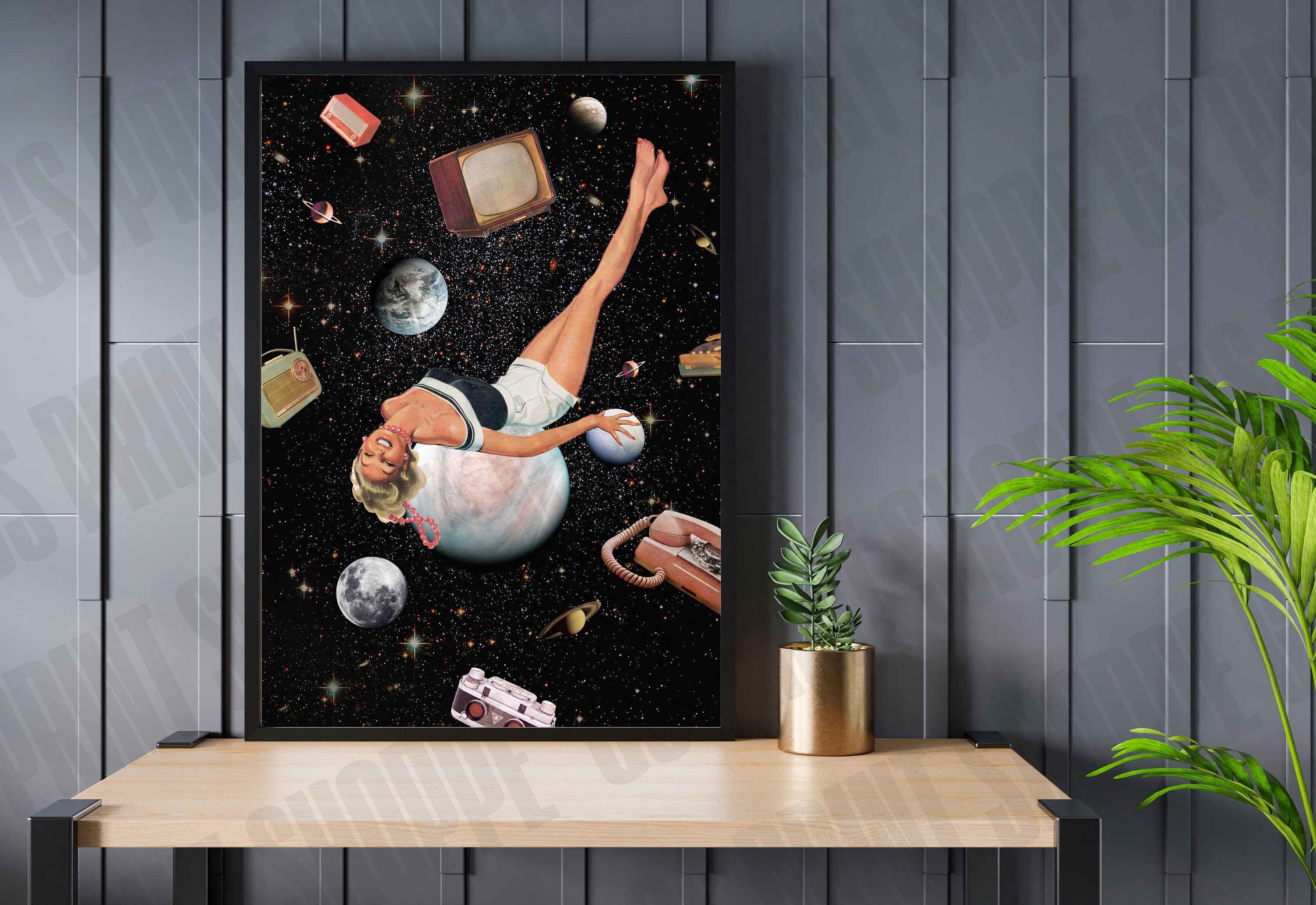 Surreal Retro Space Collage, Collage Art Print, Surreal Art Print, Surrealism Print, Poolside Art, Mountain Art Print, Retro Collage Print