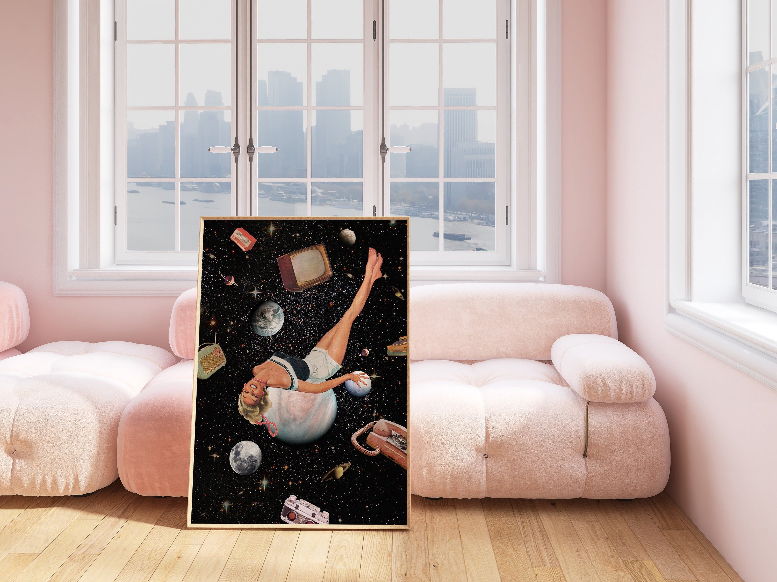 Surreal Retro Space Collage, Collage Art Print, Surreal Art Print, Surrealism Print, Poolside Art, Mountain Art Print, Retro Collage Print