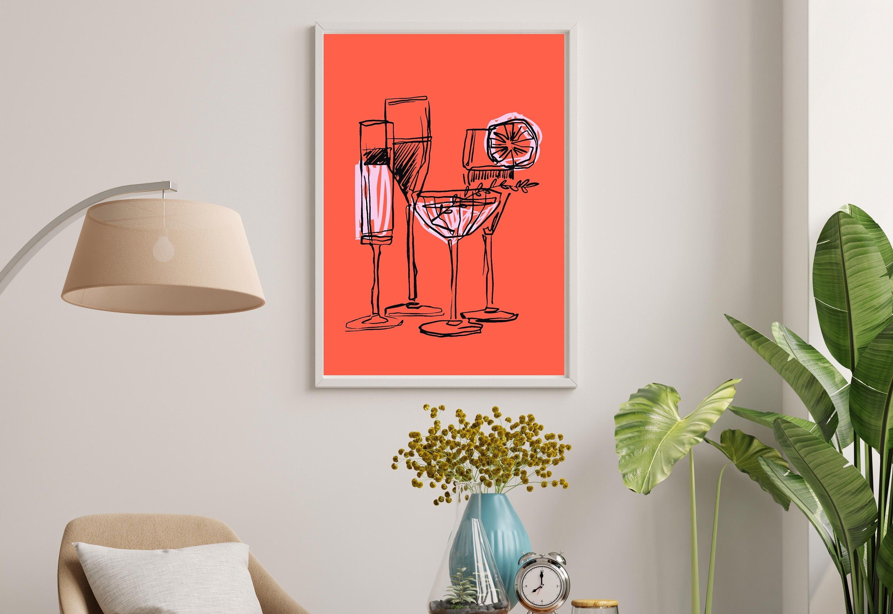 Cocktails Art Print,Digital Downloads,Christmas Gift,Cheers Art,Trendy Art,Retro Cocktails Art,Girly Art,Cocktail Prints-Trendy Pink Art