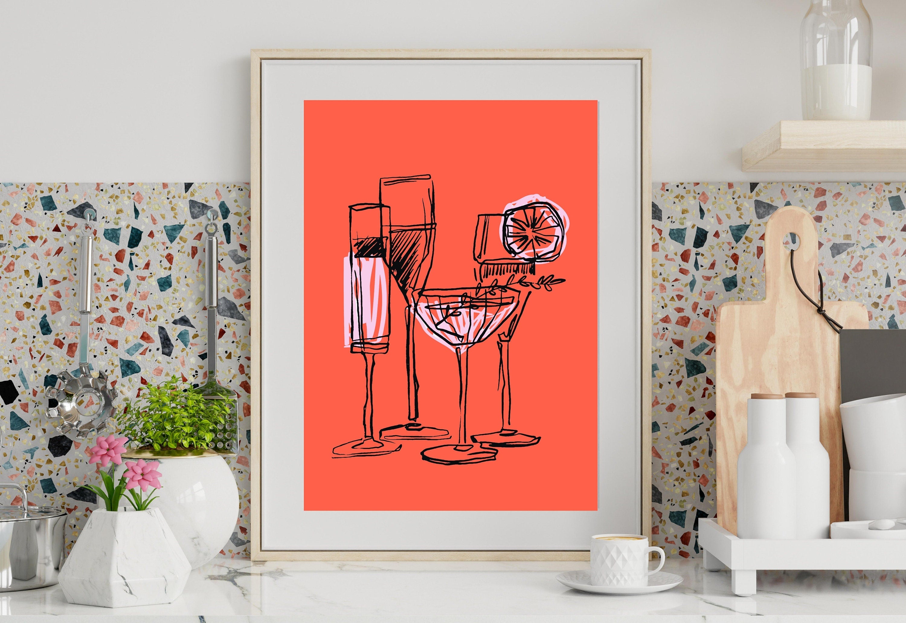 Cocktails Art Print,Digital Downloads,Christmas Gift,Cheers Art,Trendy Art,Retro Cocktails Art,Girly Art,Cocktail Prints-Trendy Pink Art