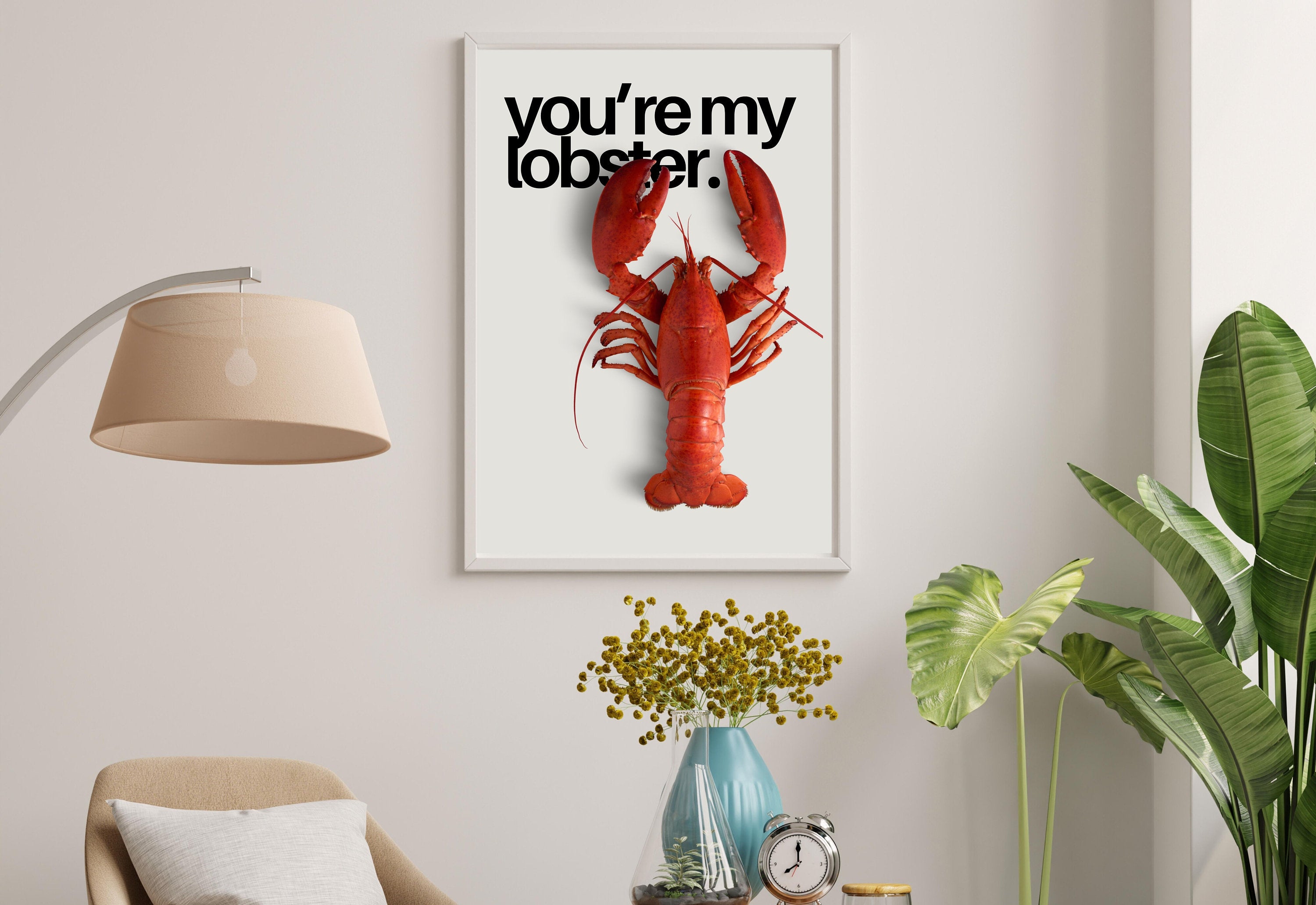 You're my lobster, Digital Art, Cute lobster Art, Retro Decor, Friends Themed Art, Vintage Art, Y2K Girly Decor, You're my lobster prints