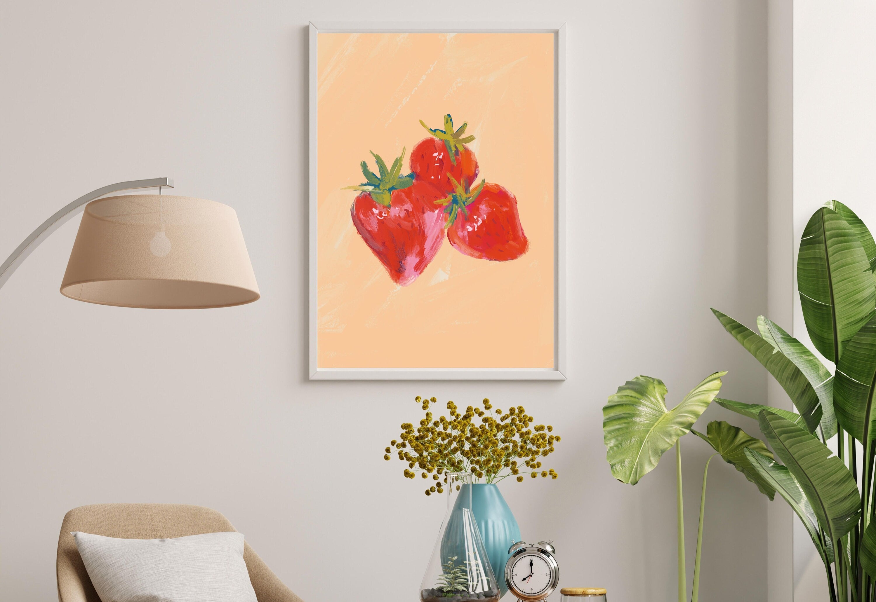 Strawberries Art Print,Digital Downloads,Christmas Gift,Fruit Art,Trendy Art,Painting Fruit Art,Girly Art,Cocktail Prints-Trendy Pink Art