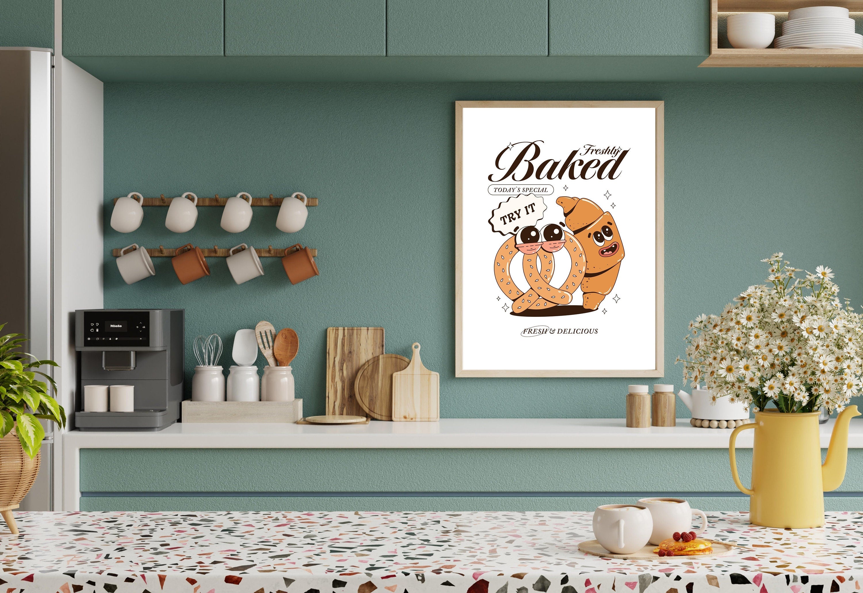 Retro Cartoon Poster, Breakfast Prints, Breakfast Art, Kitchen Posters, Mood and Feelings Poster, Cute Cartoon Posters, Kitchen Art Prints