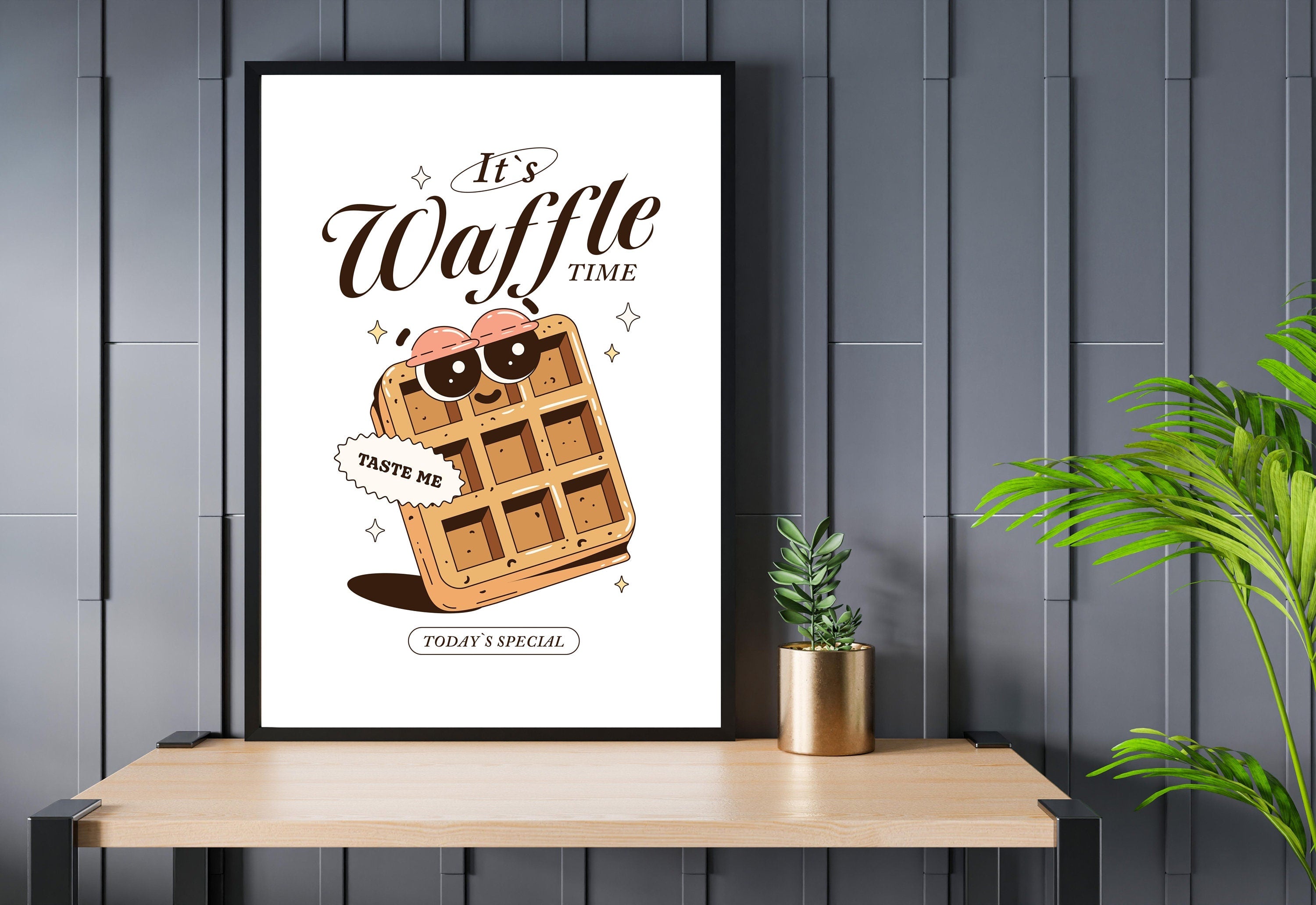 Retro Cartoon Poster, Breakfast Prints, Breakfast Art, Kitchen Posters, Waffle Cartoon Poster, Cute Cartoon Posters, Kitchen Art Prints