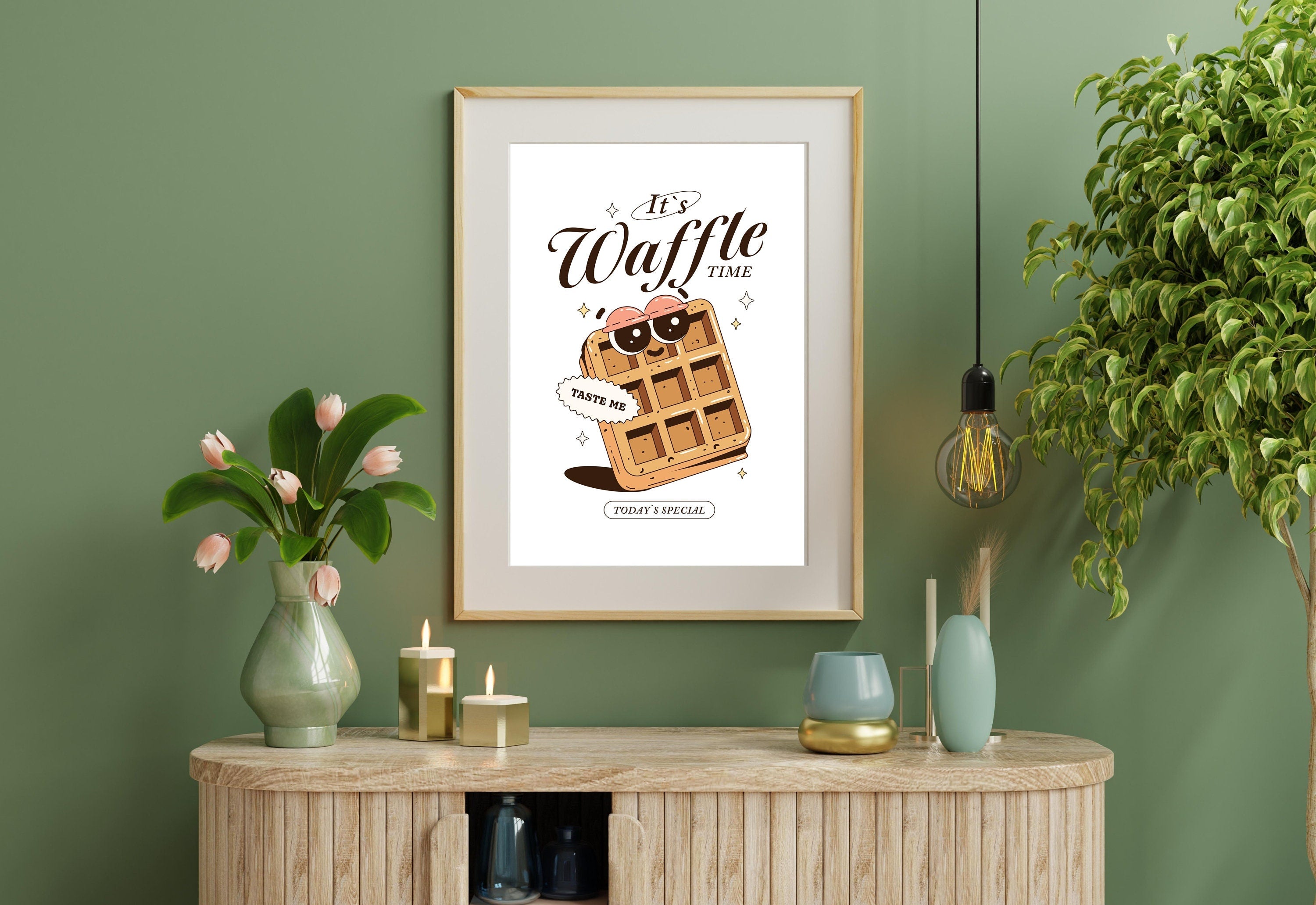 Retro Cartoon Poster, Breakfast Prints, Breakfast Art, Kitchen Posters, Waffle Cartoon Poster, Cute Cartoon Posters, Kitchen Art Prints