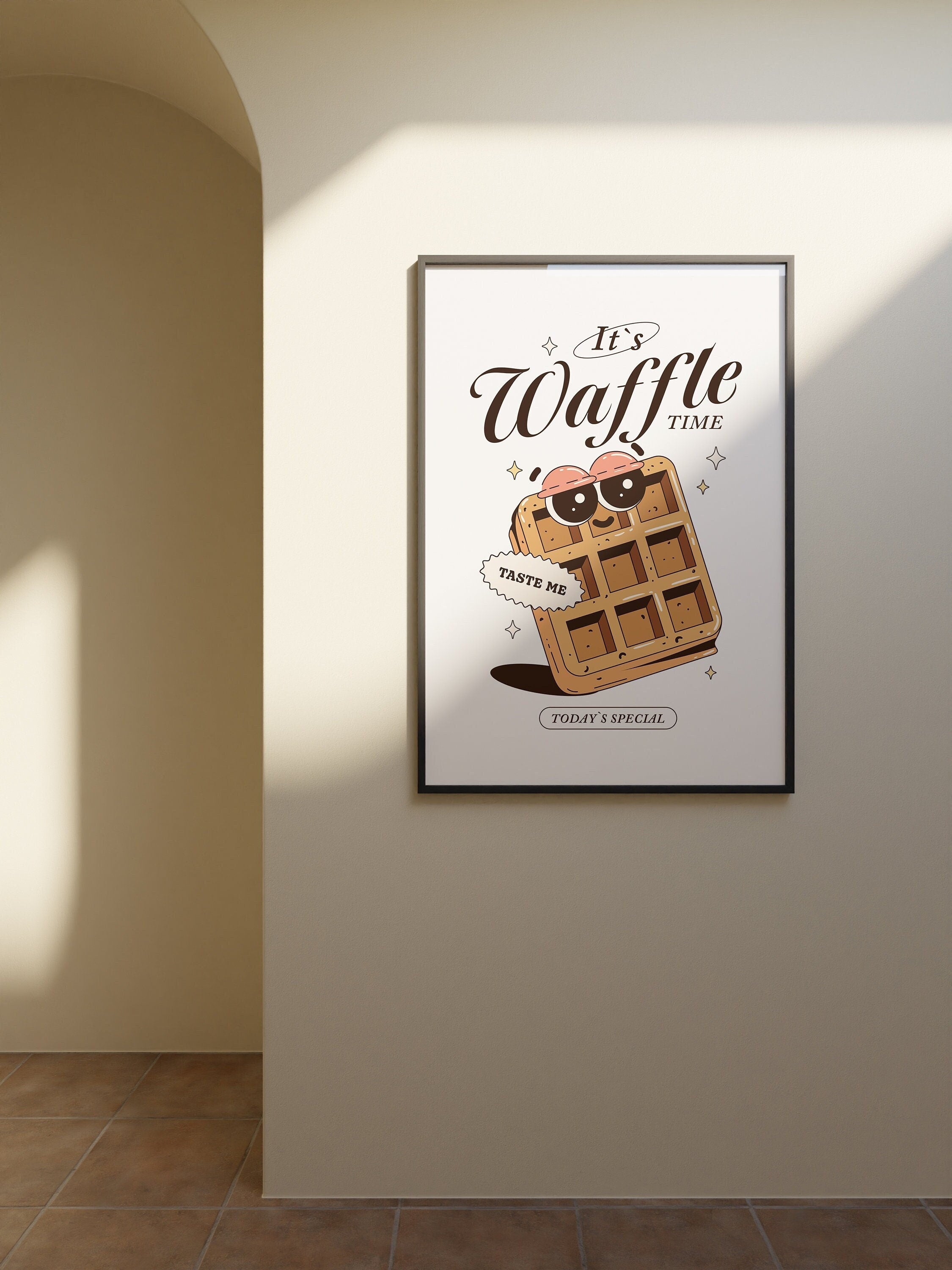 Retro Cartoon Poster, Breakfast Prints, Breakfast Art, Kitchen Posters, Waffle Cartoon Poster, Cute Cartoon Posters, Kitchen Art Prints