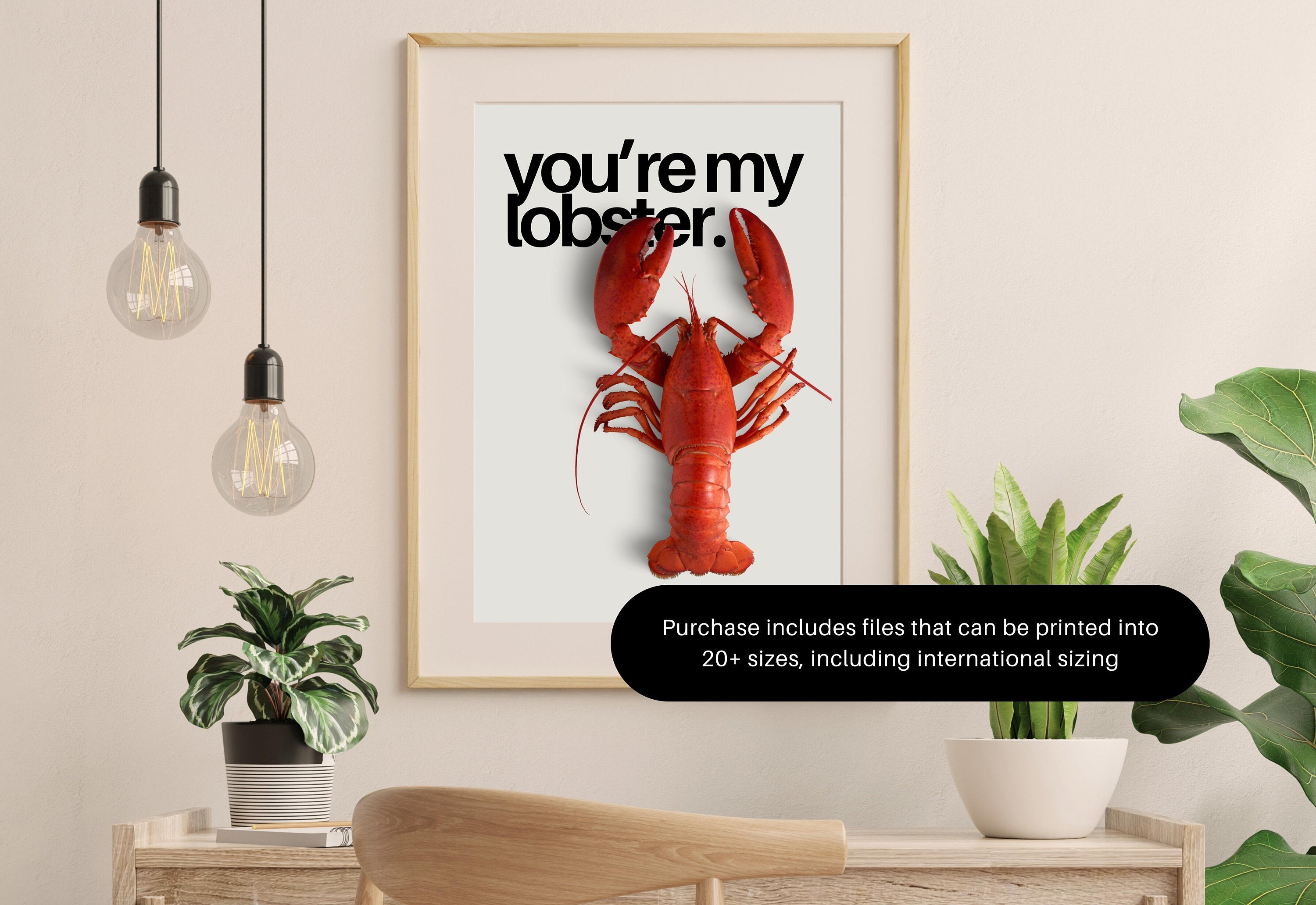 You're my lobster, Digital Art, Cute lobster Art, Retro Decor, Friends Themed Art, Vintage Art, Y2K Girly Decor, You're my lobster prints