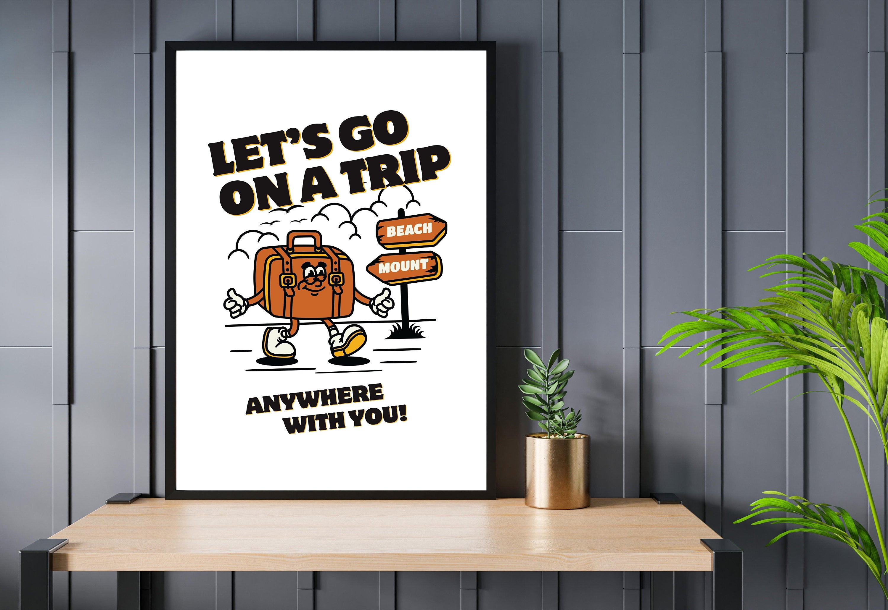 Aesthetic Decor, Cute Art Posters, Inspo Wall Print, Minimalist Cartoon, Lets Take a Trip Poster, Retro Art, Wall Art Print, Digital Art