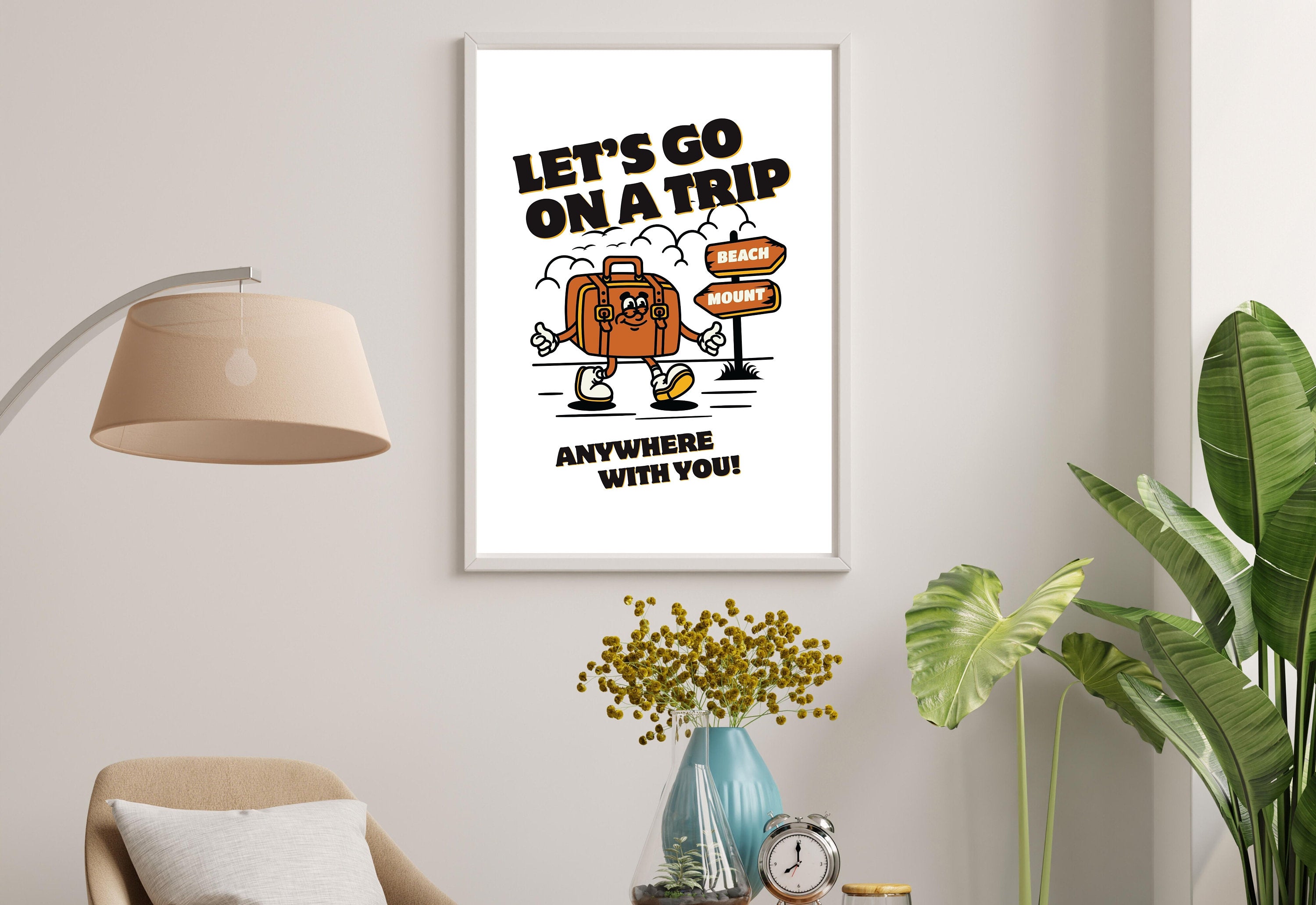 Aesthetic Decor, Cute Art Posters, Inspo Wall Print, Minimalist Cartoon, Lets Take a Trip Poster, Retro Art, Wall Art Print, Digital Art