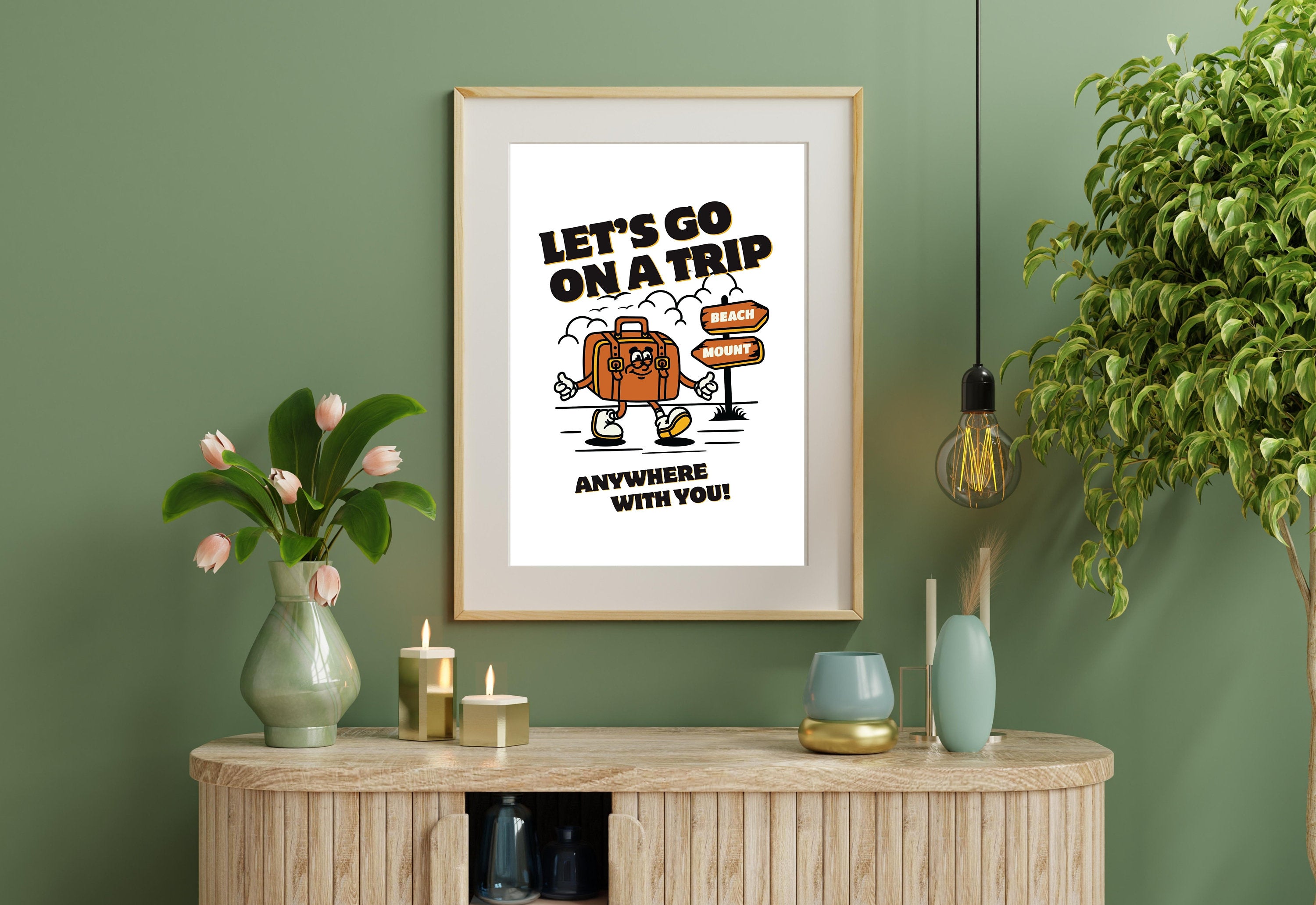 Aesthetic Decor, Cute Art Posters, Inspo Wall Print, Minimalist Cartoon, Lets Take a Trip Poster, Retro Art, Wall Art Print, Digital Art