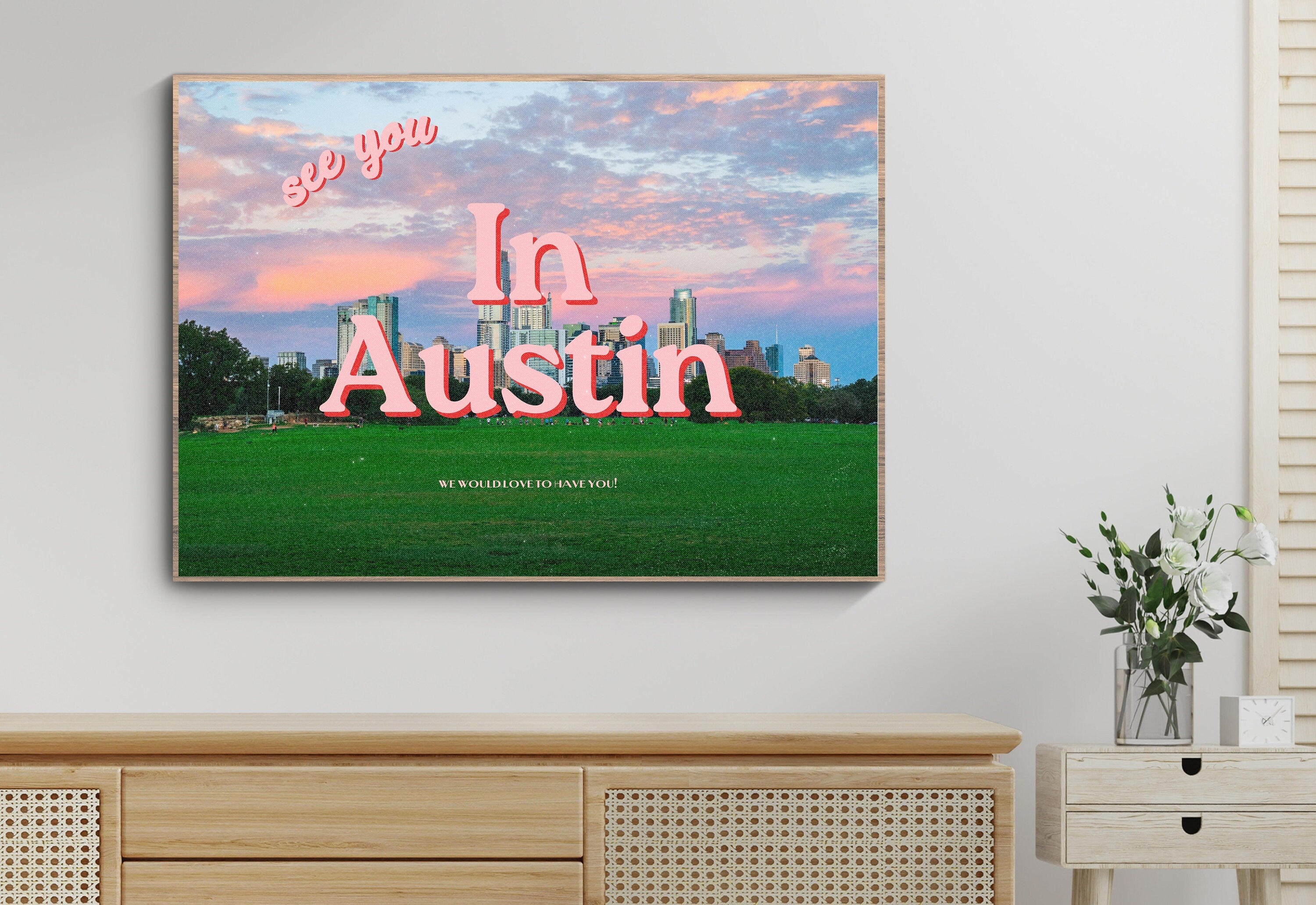 Grainy Retro Print,Digital Art Prints,See you in Austin,Retro Photograph Prints,Retro Photo Art Print,Preppy Art,Trendy Art Print